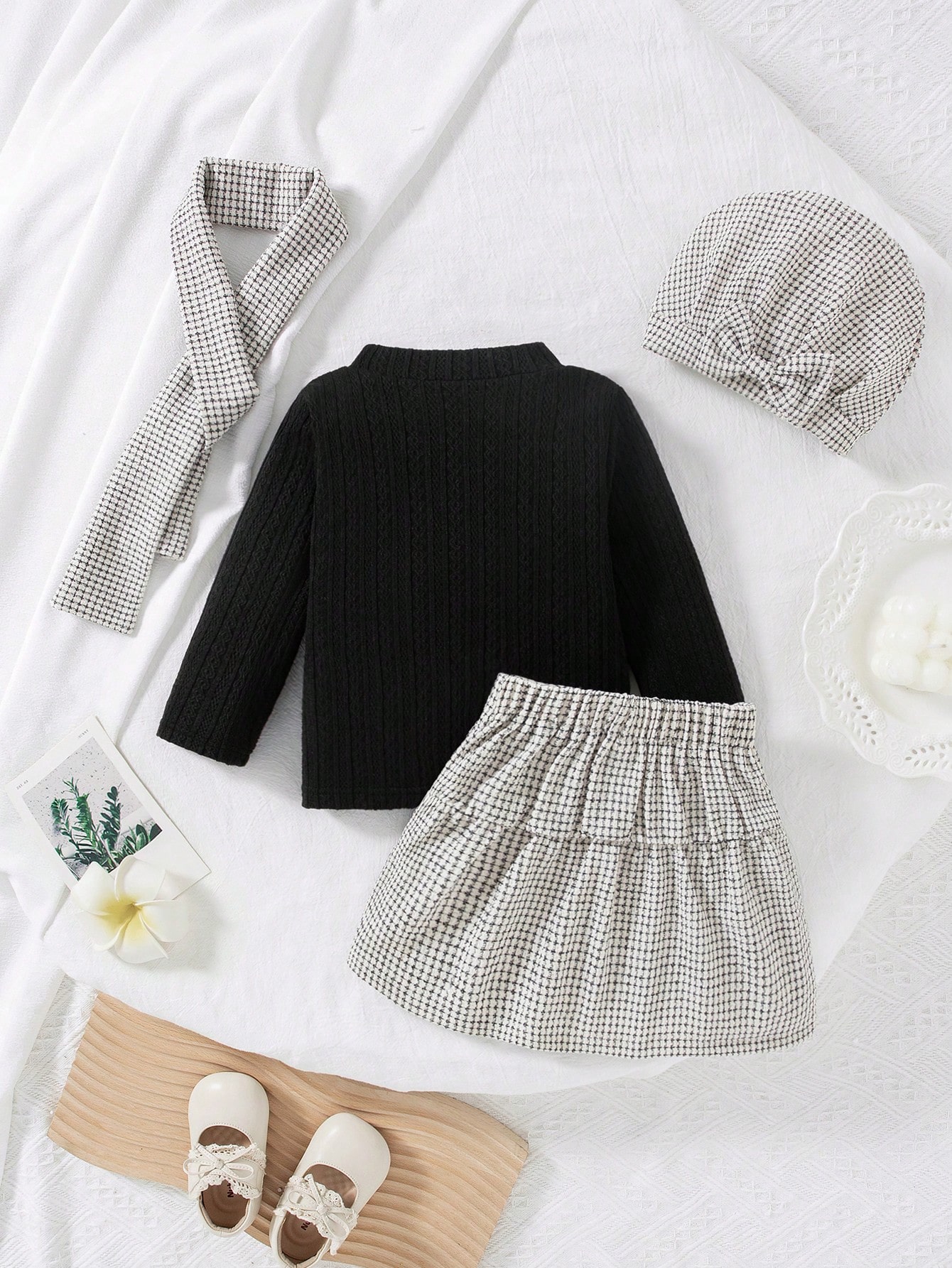 Souflis Souflis 4 pièces/set Jupe en tweed texturé élégante pour bébé fille, Top en — vue 3