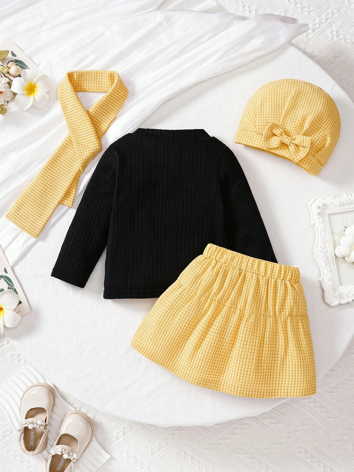 Souflis Souflis 4 pièces/set Jupe en tweed texturé élégante pour bébé fille, Top en — vue 4
