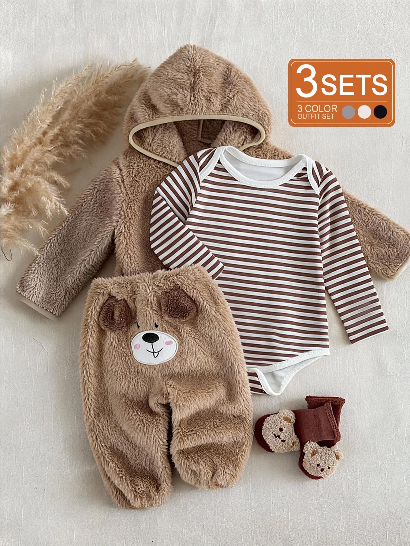 3 pièces Ensemble de vêtements pour bébé garçon, veste à capuche panda noir & — vue 2
