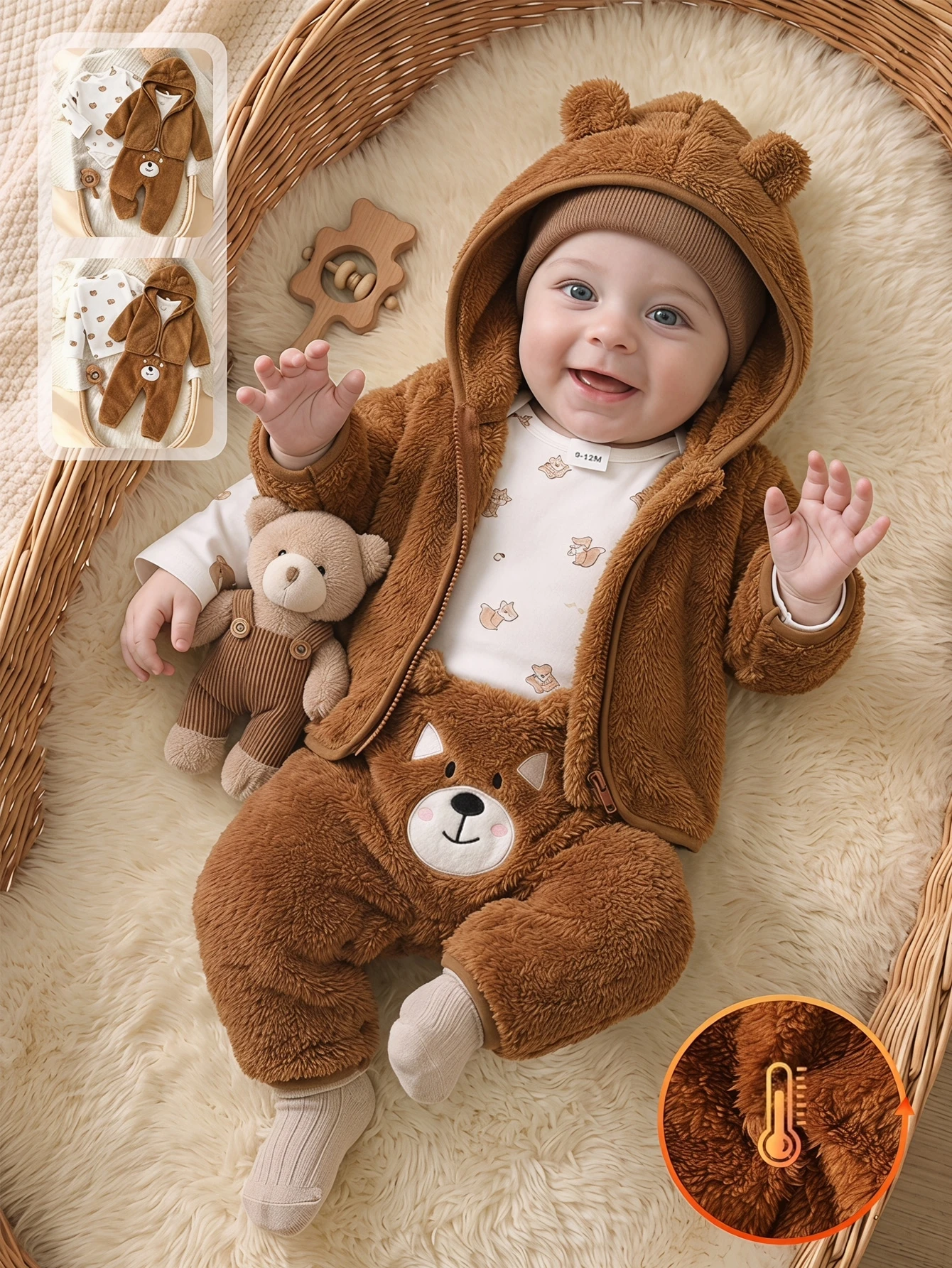 3 pièces Ensemble de vêtements pour bébé garçon, veste à capuche panda noir & — vue 6