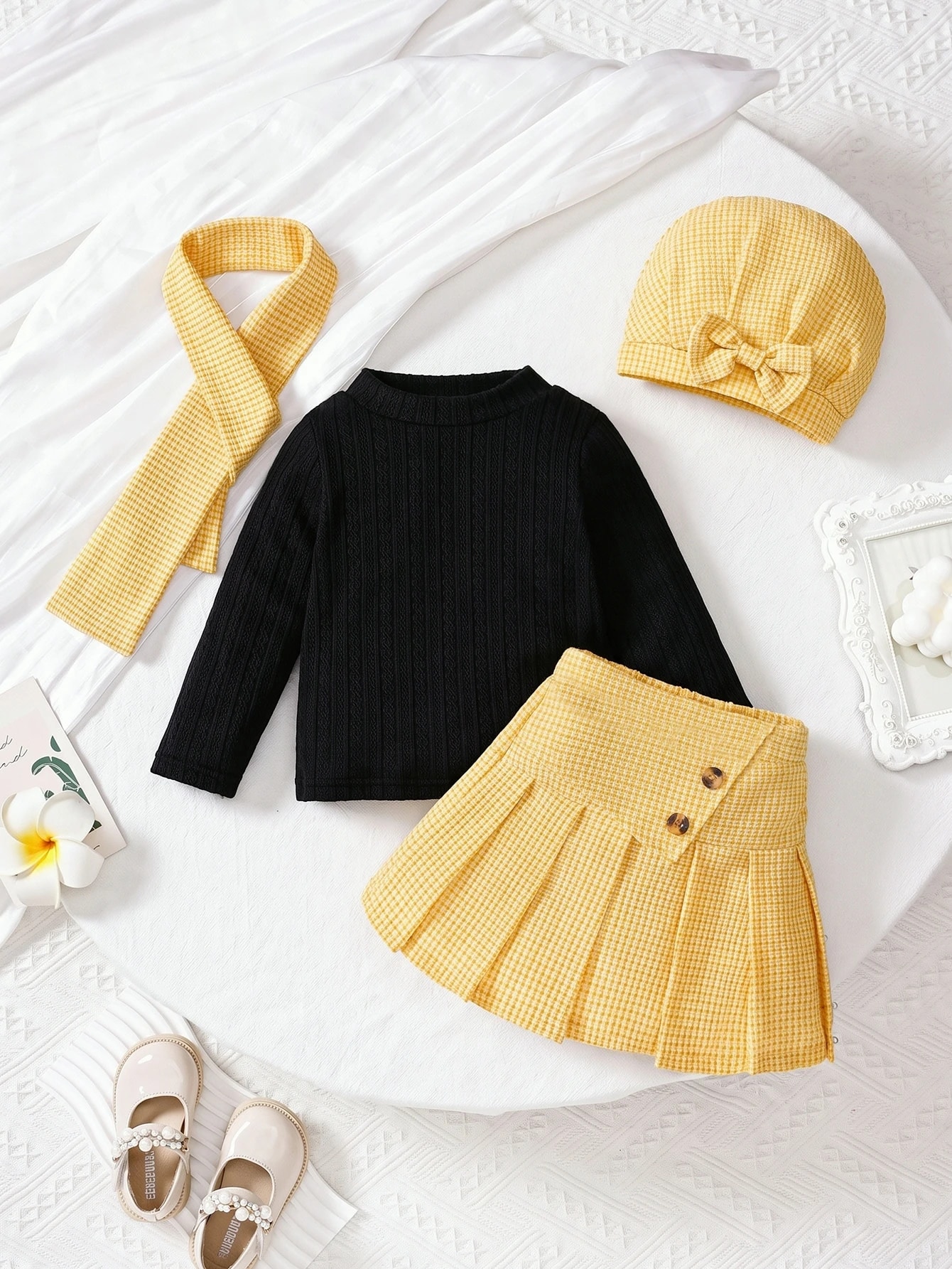 Souflis Souflis 4 pièces/set Jupe en tweed texturé élégante pour bébé fille, Top en — vue 2