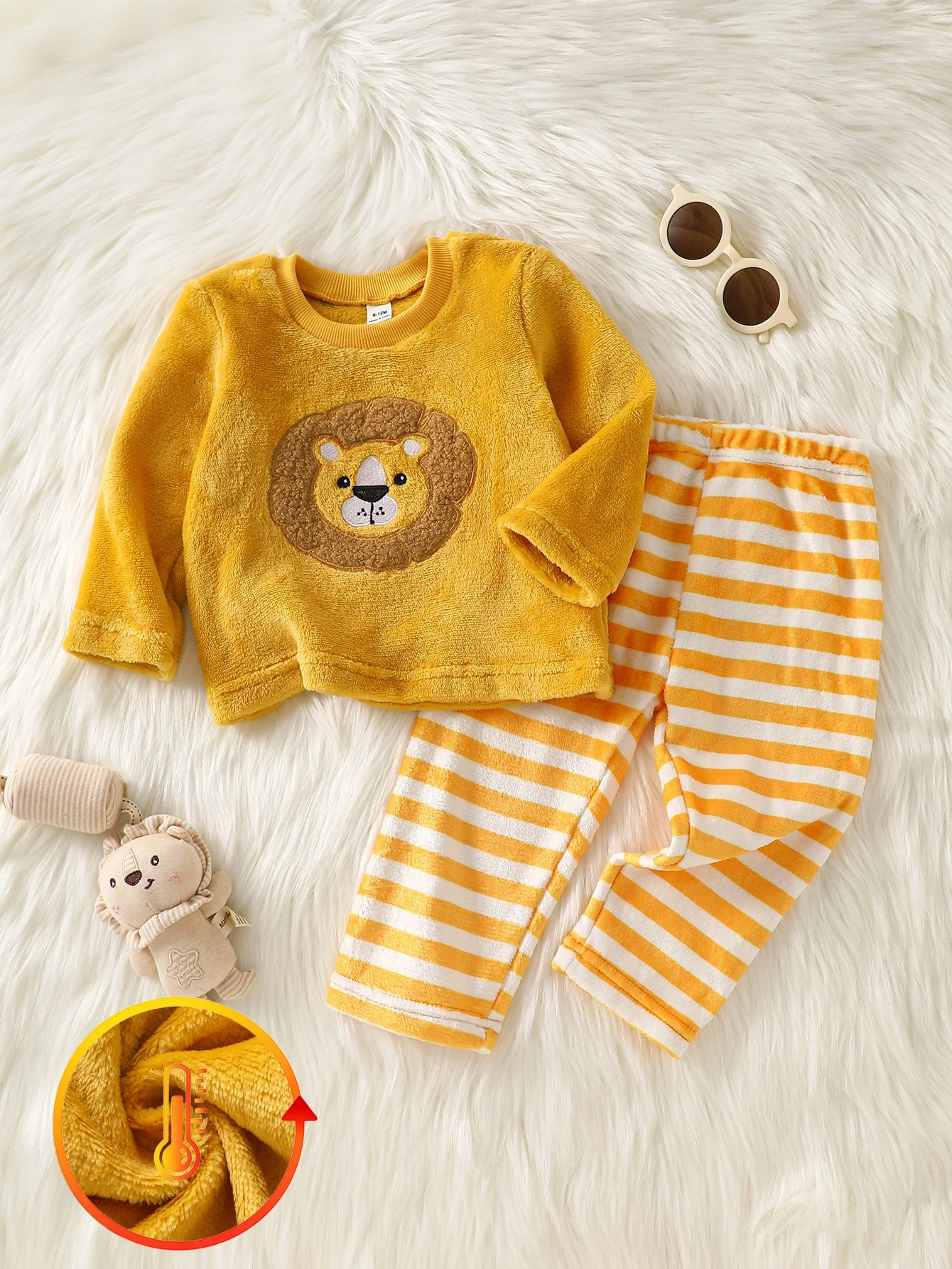 Ensemble pyjama bébé garçon confortable kaki avec patch ours en peluche brodé, Top à — vue 4