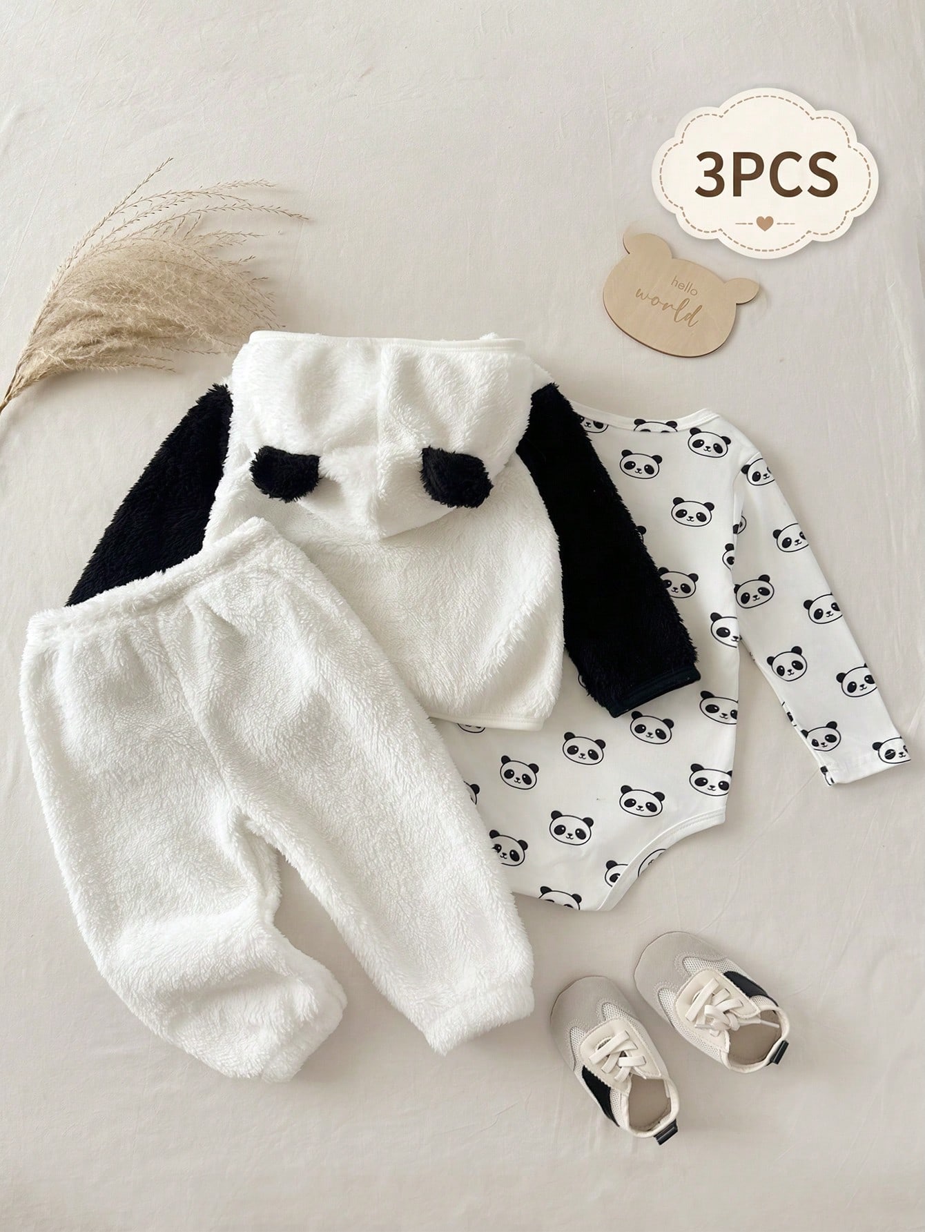 3 pièces Ensemble de vêtements pour bébé garçon, veste à capuche panda noir & — vue 9