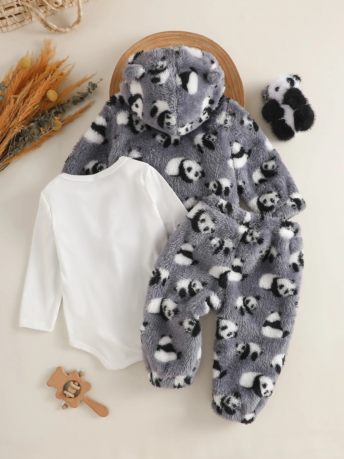 3 pièces Ensemble de vêtements pour bébé garçon, veste à capuche panda noir & — vue 11