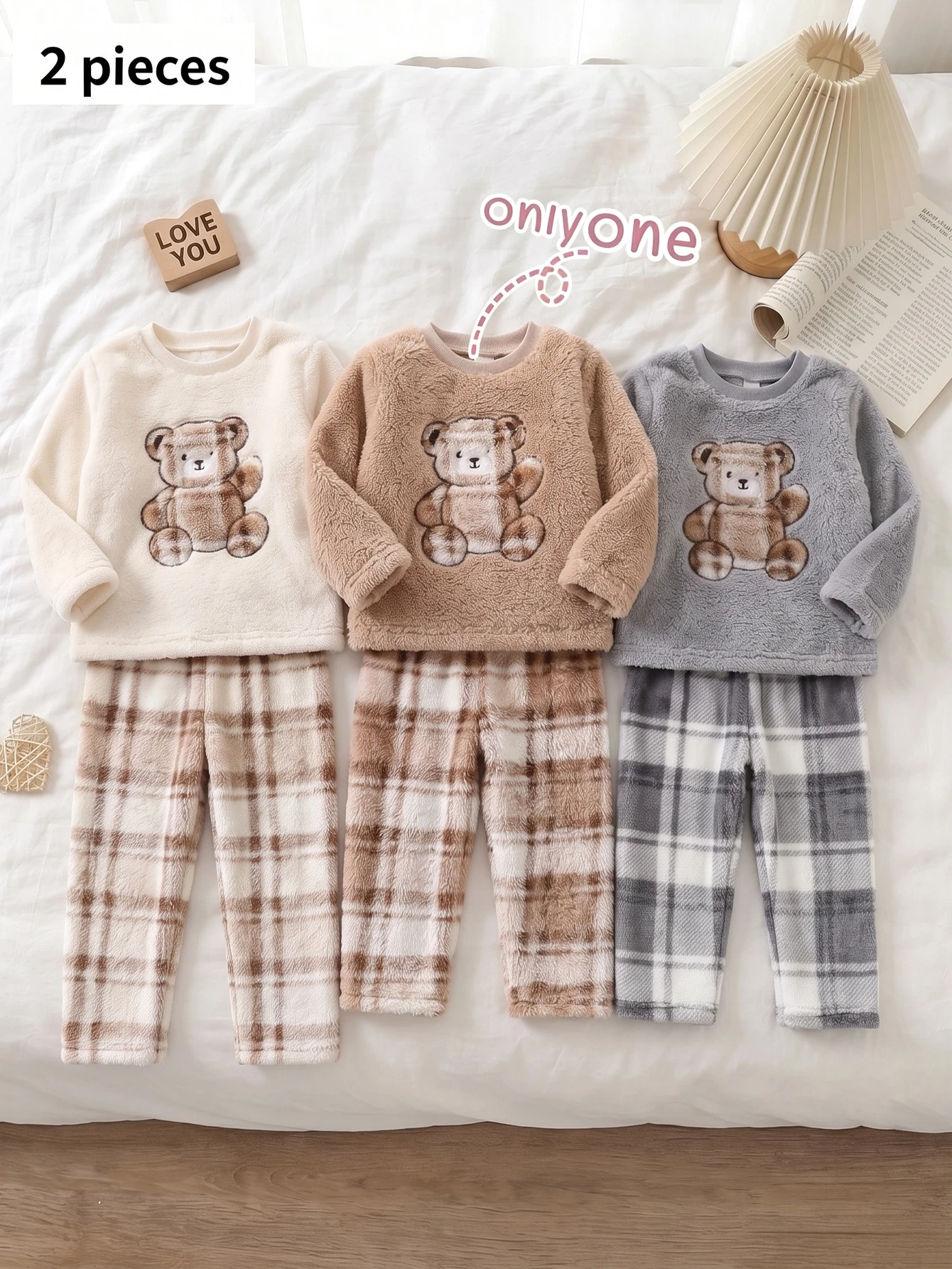 Ensemble pyjama bébé garçon confortable kaki avec patch ours en peluche brodé, Top à — vue 7