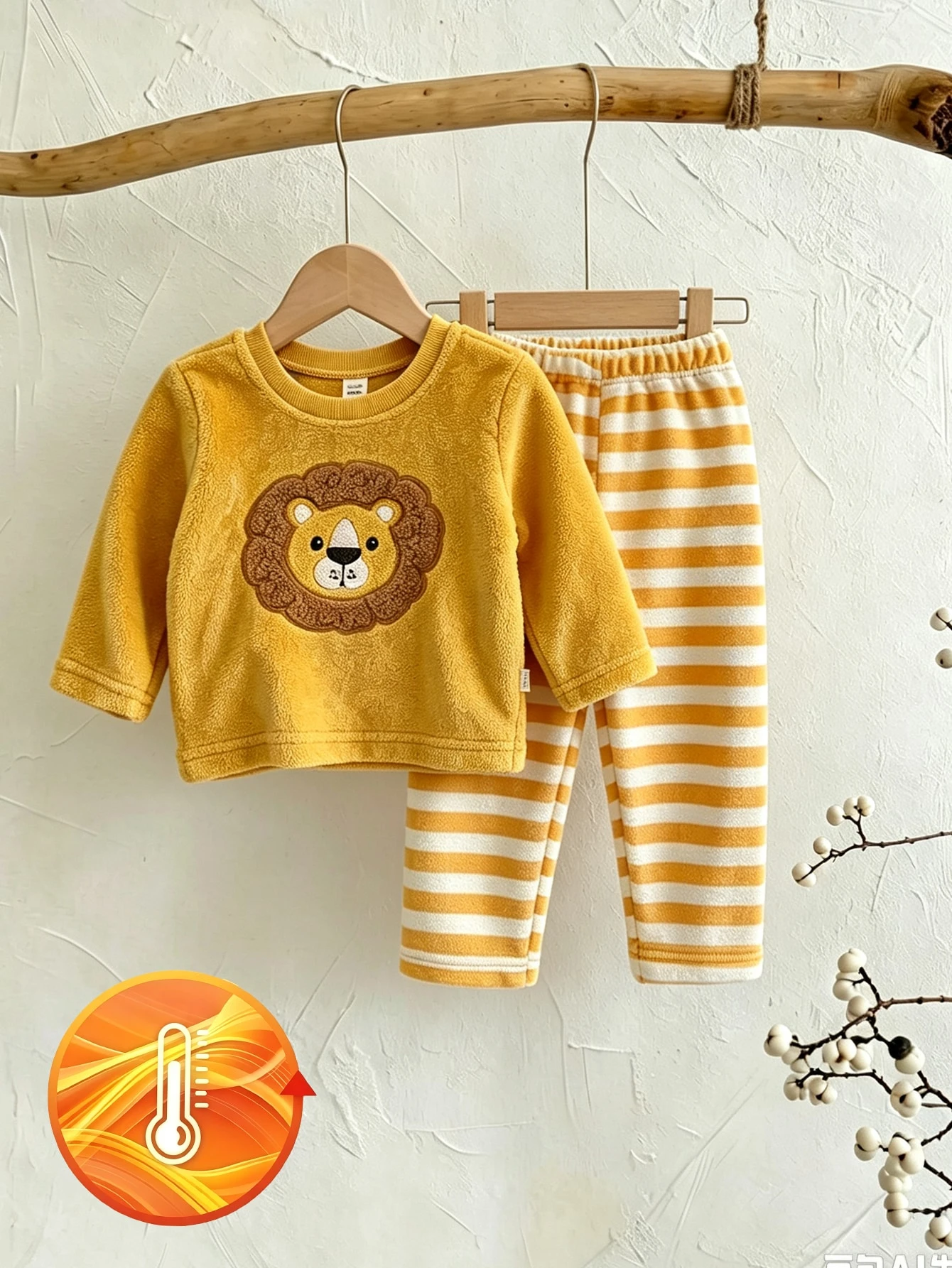 Ensemble pyjama bébé garçon confortable kaki avec patch ours en peluche brodé, Top à — vue 12