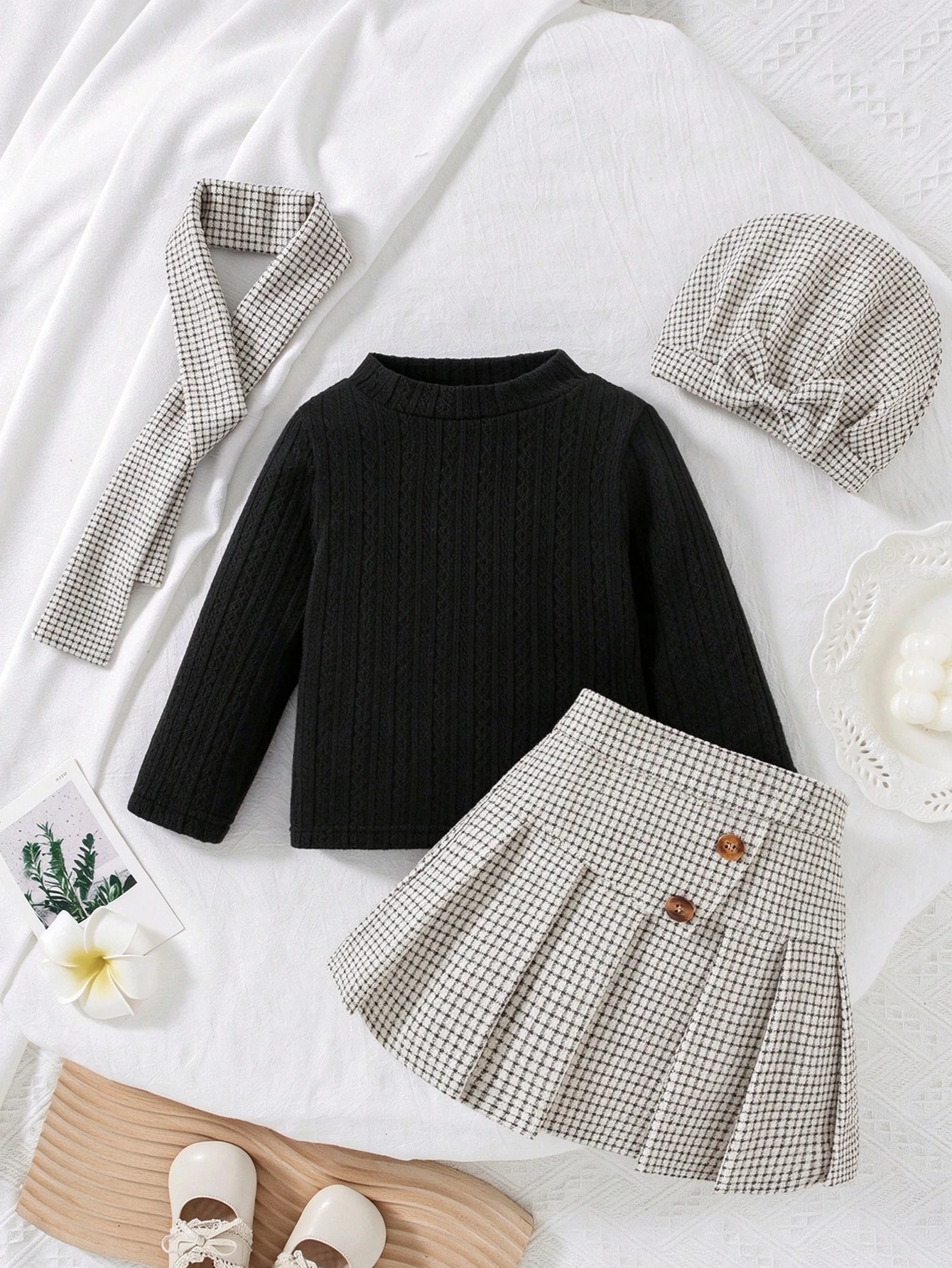 Souflis Souflis 4 pièces/set Jupe en tweed texturé élégante pour bébé fille, Top en — vue 7