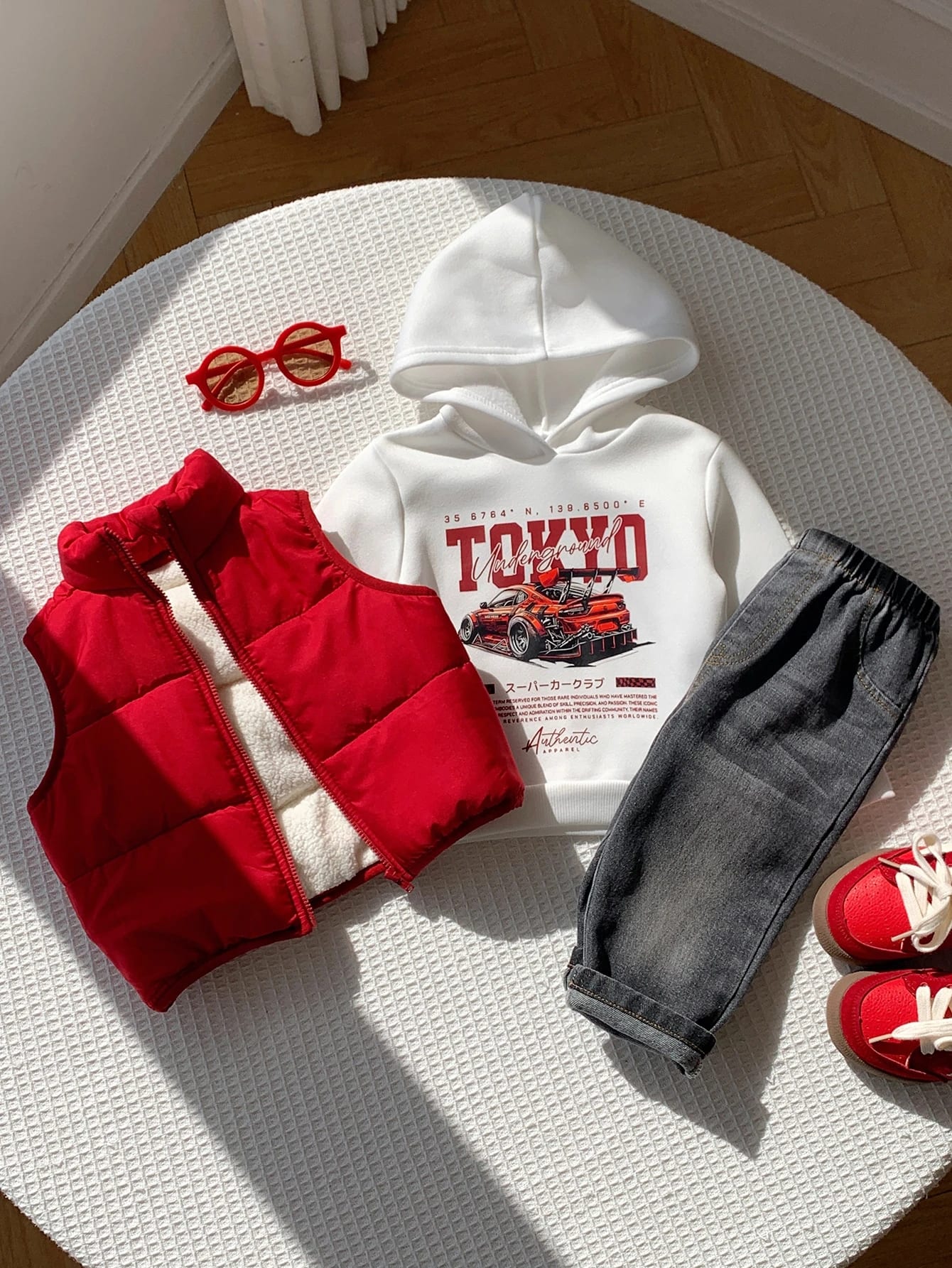 Ensemble 3 pièces pour bébé garçon automne/hiver, gilet en polaire rouge