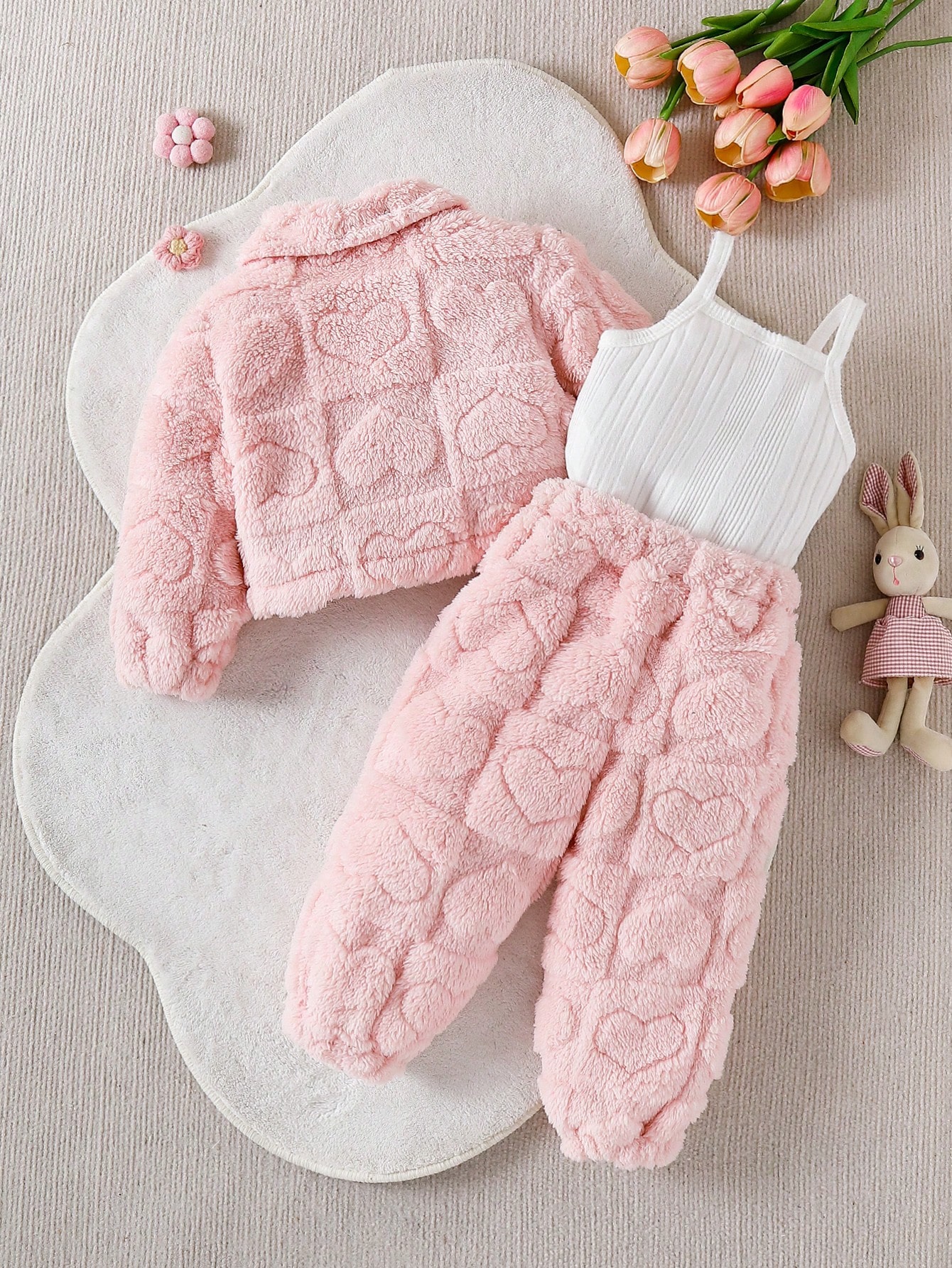 Veste rose décontractée et pelucheuse à manches longues, pantalon de survêtement long et — vue 5