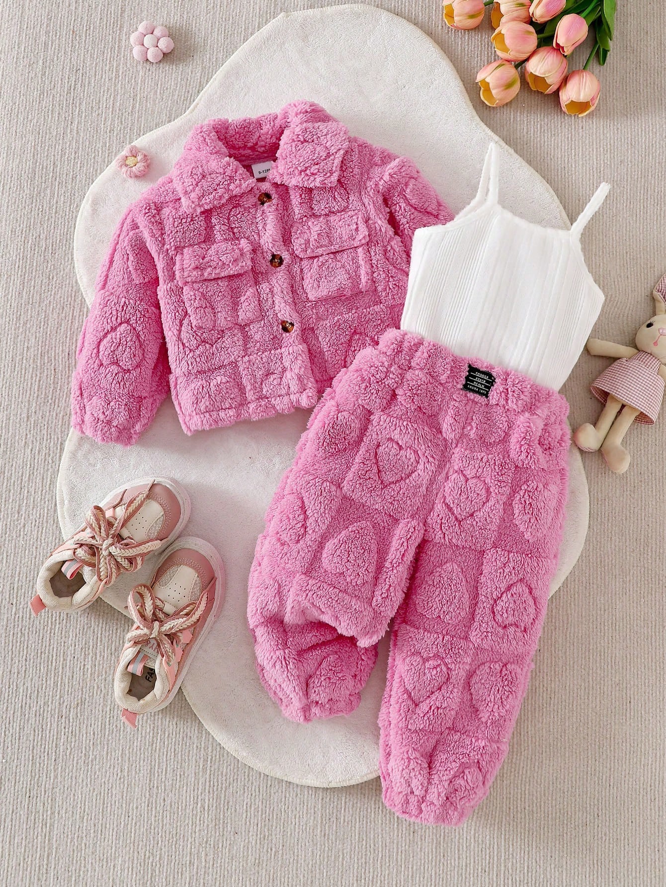 Veste rose décontractée et pelucheuse à manches longues, pantalon de survêtement long et — vue 4