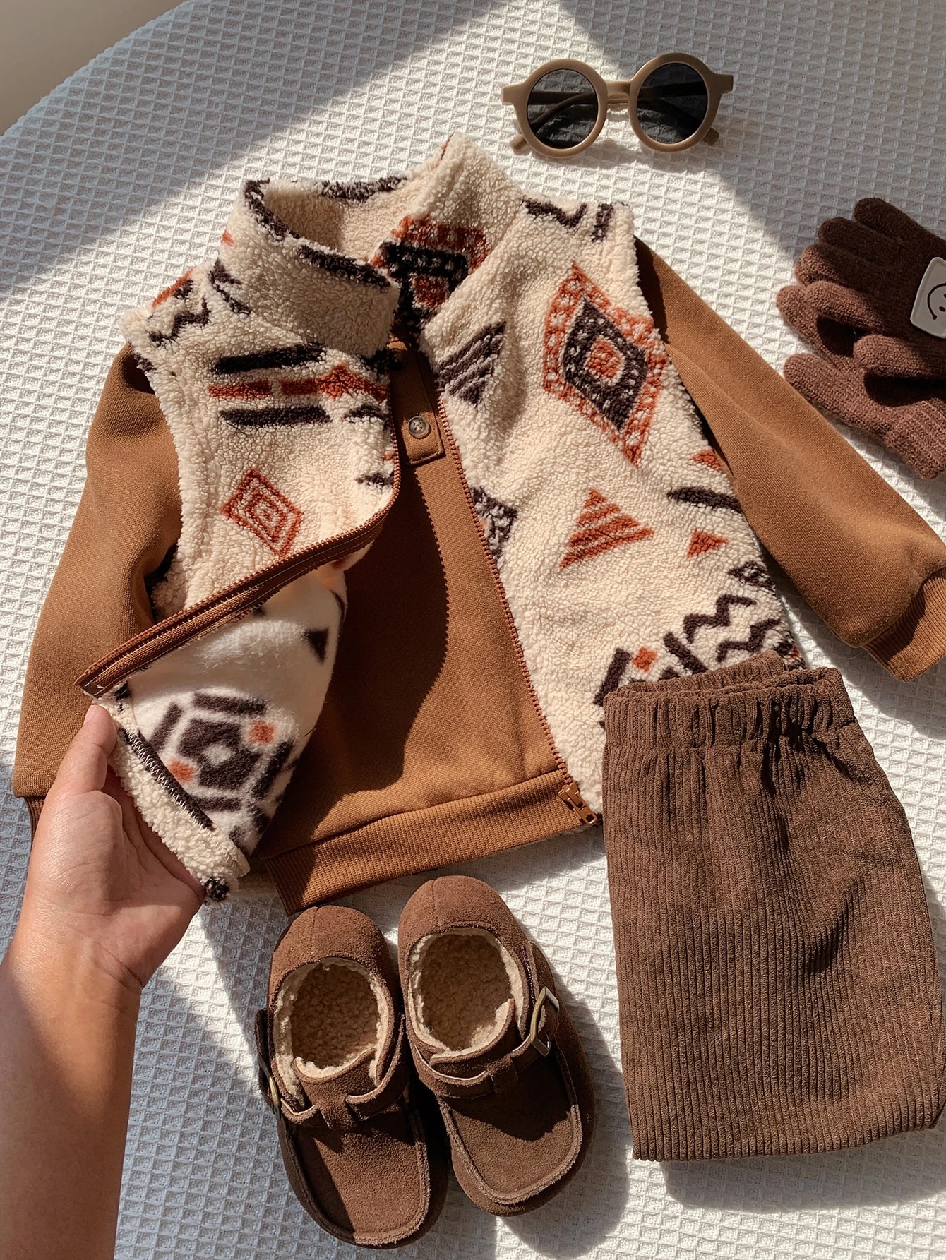 Ensemble 3 pièces pour bébé garçon automne/hiver, gilet en polaire rouge — vue 2