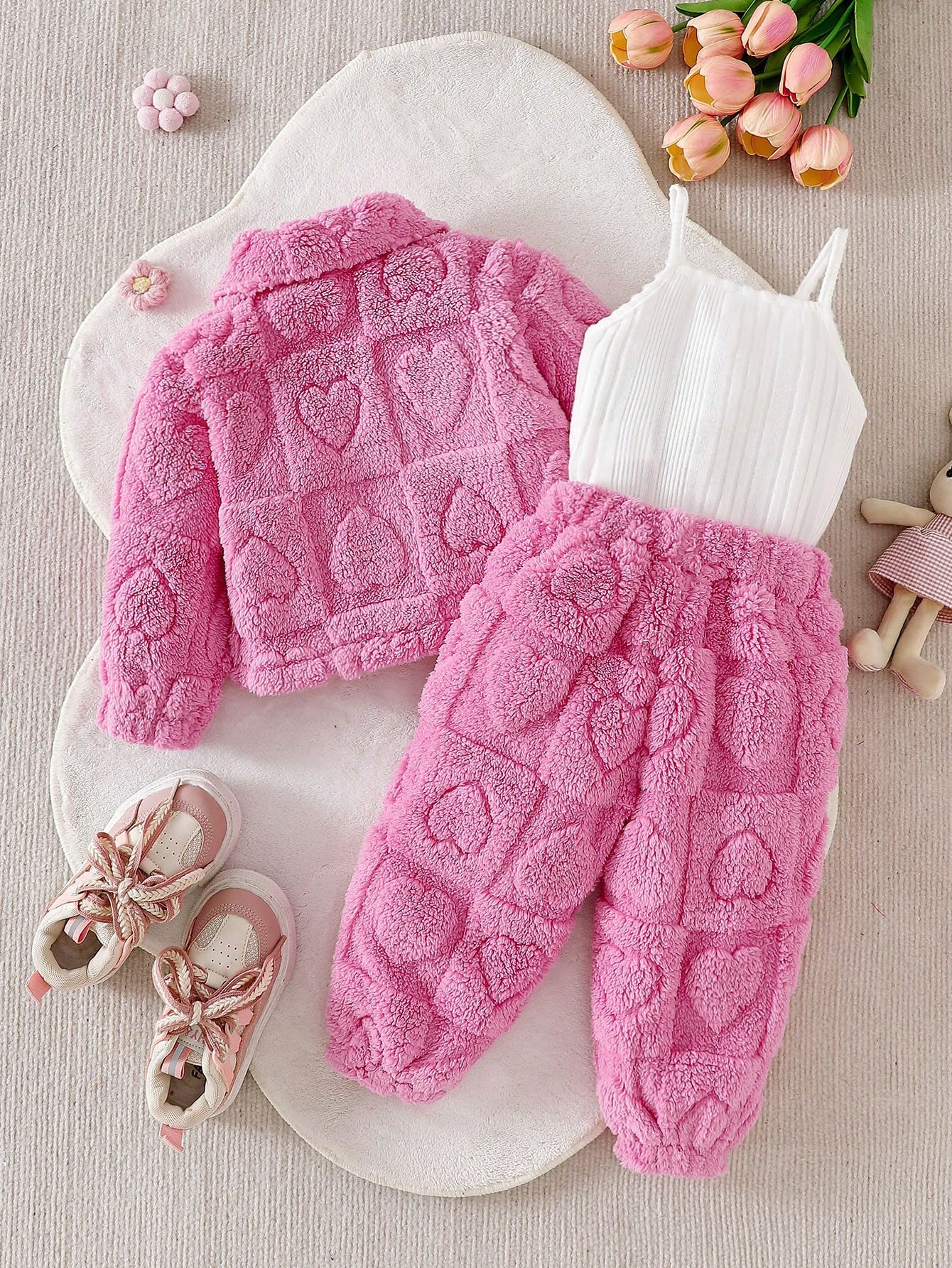 Veste rose décontractée et pelucheuse à manches longues, pantalon de survêtement long et — vue 8