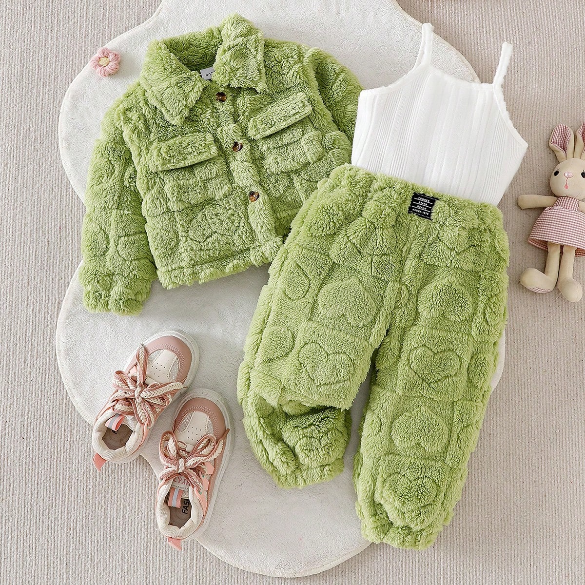 Veste rose décontractée et pelucheuse à manches longues, pantalon de survêtement long et — vue 11