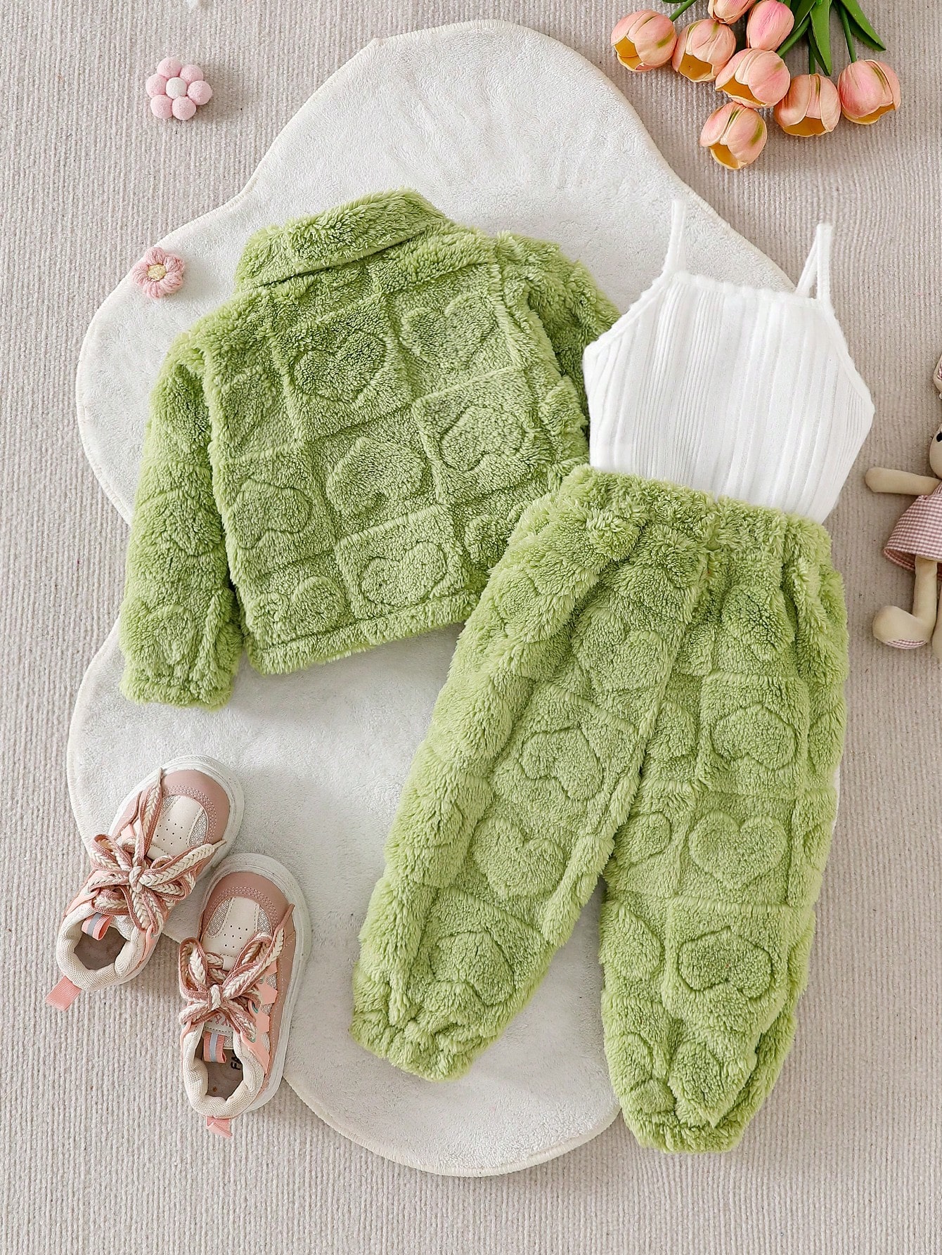 Veste rose décontractée et pelucheuse à manches longues, pantalon de survêtement long et — vue 7