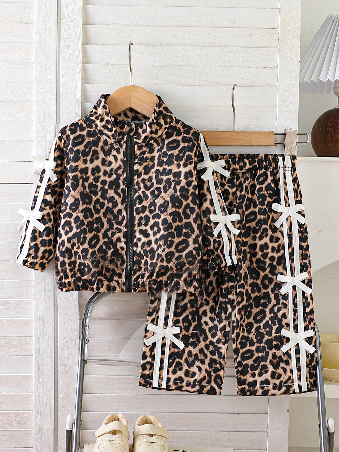 Ensemble 2 pièces pour bébé fille, veste zippée imprimé léopard mignon & pantalon — vue 6