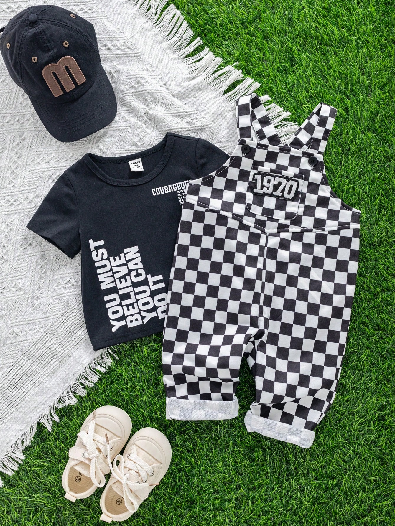 Pantalon à bretelles à carreaux unisexe pour bébé, décontracté et mignon, vêtements — vue 4