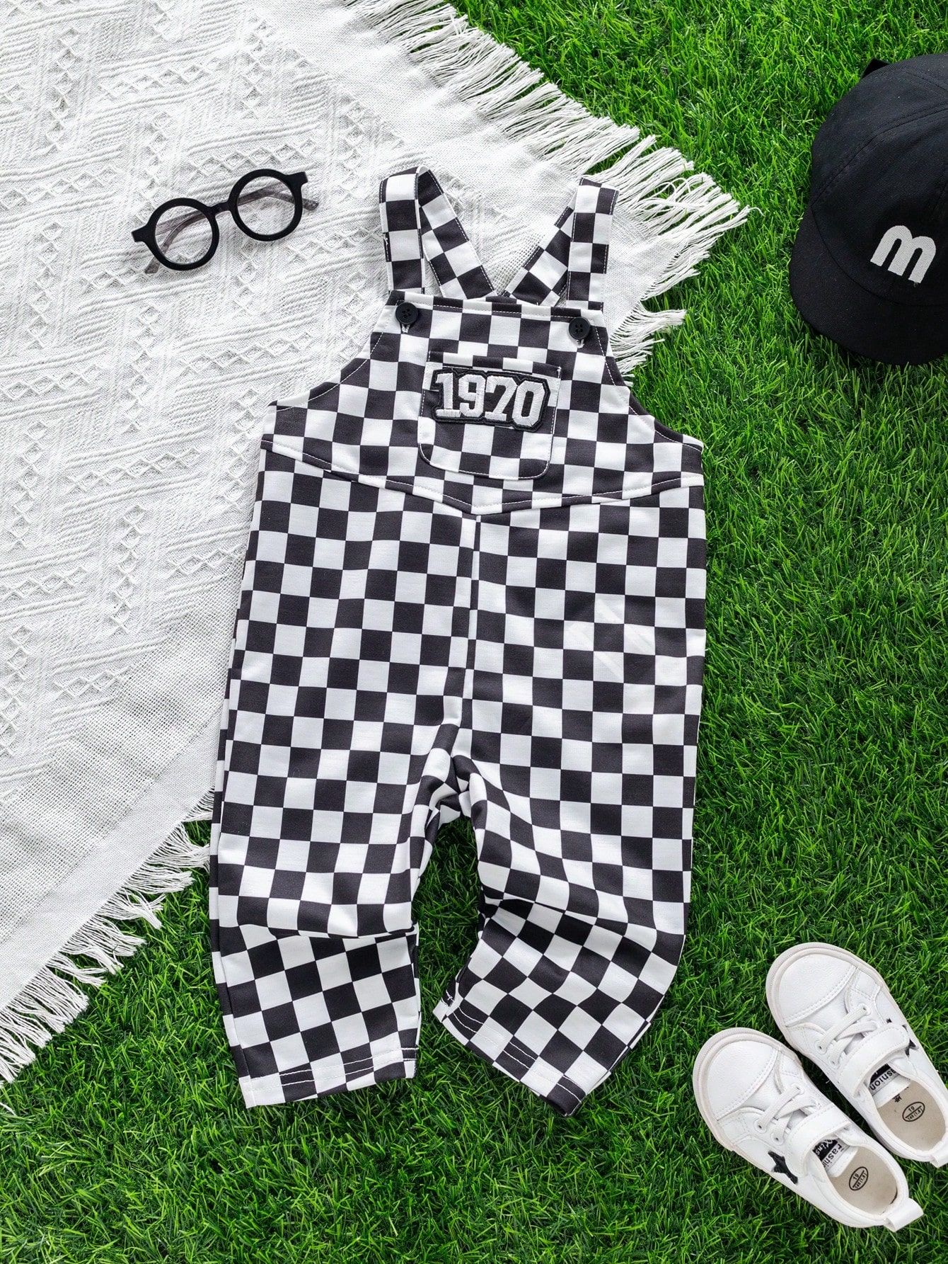 Pantalon à bretelles à carreaux unisexe pour bébé, décontracté et mignon, vêtements — vue 6