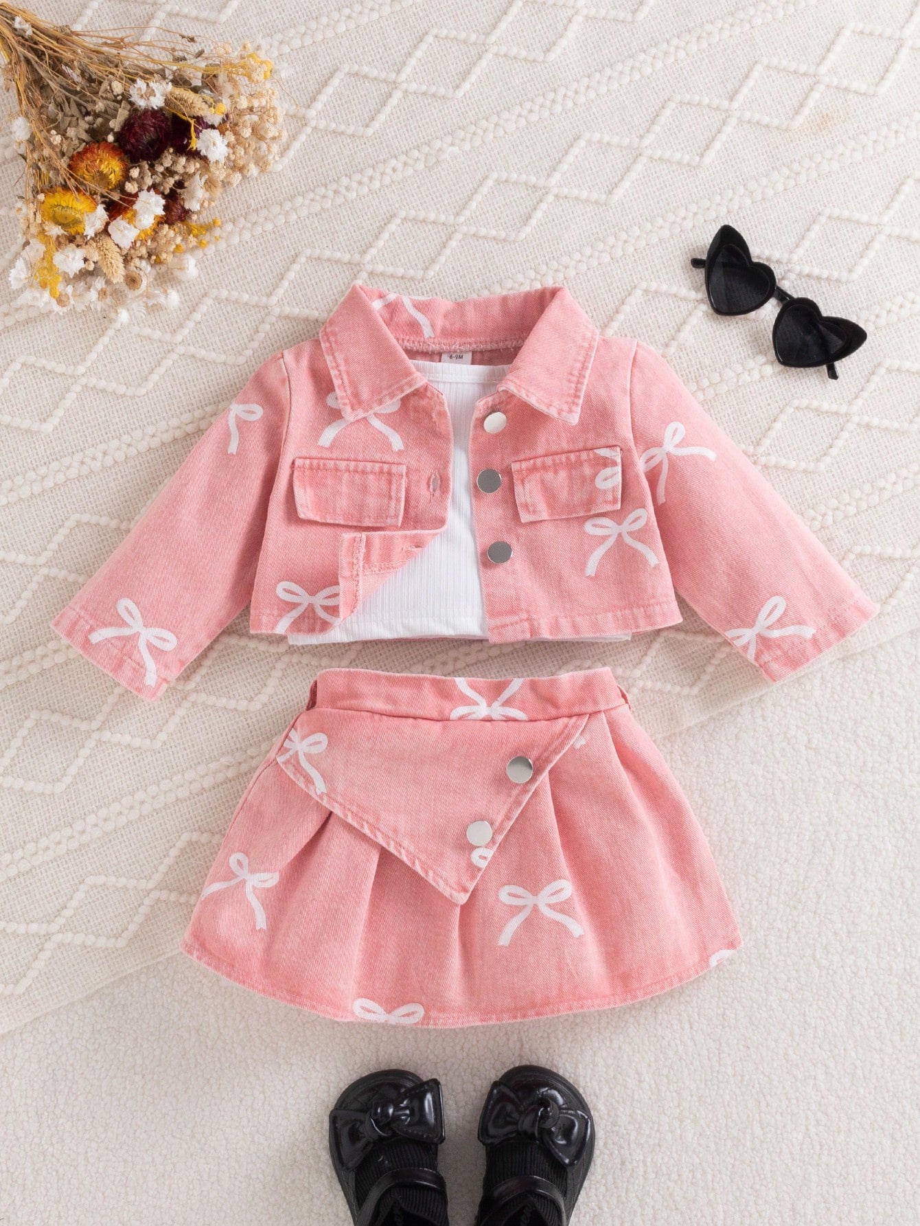 3 pièces Ensemble d'automne mignon rose pour bébé fille, tenue de mode pour le 2ème