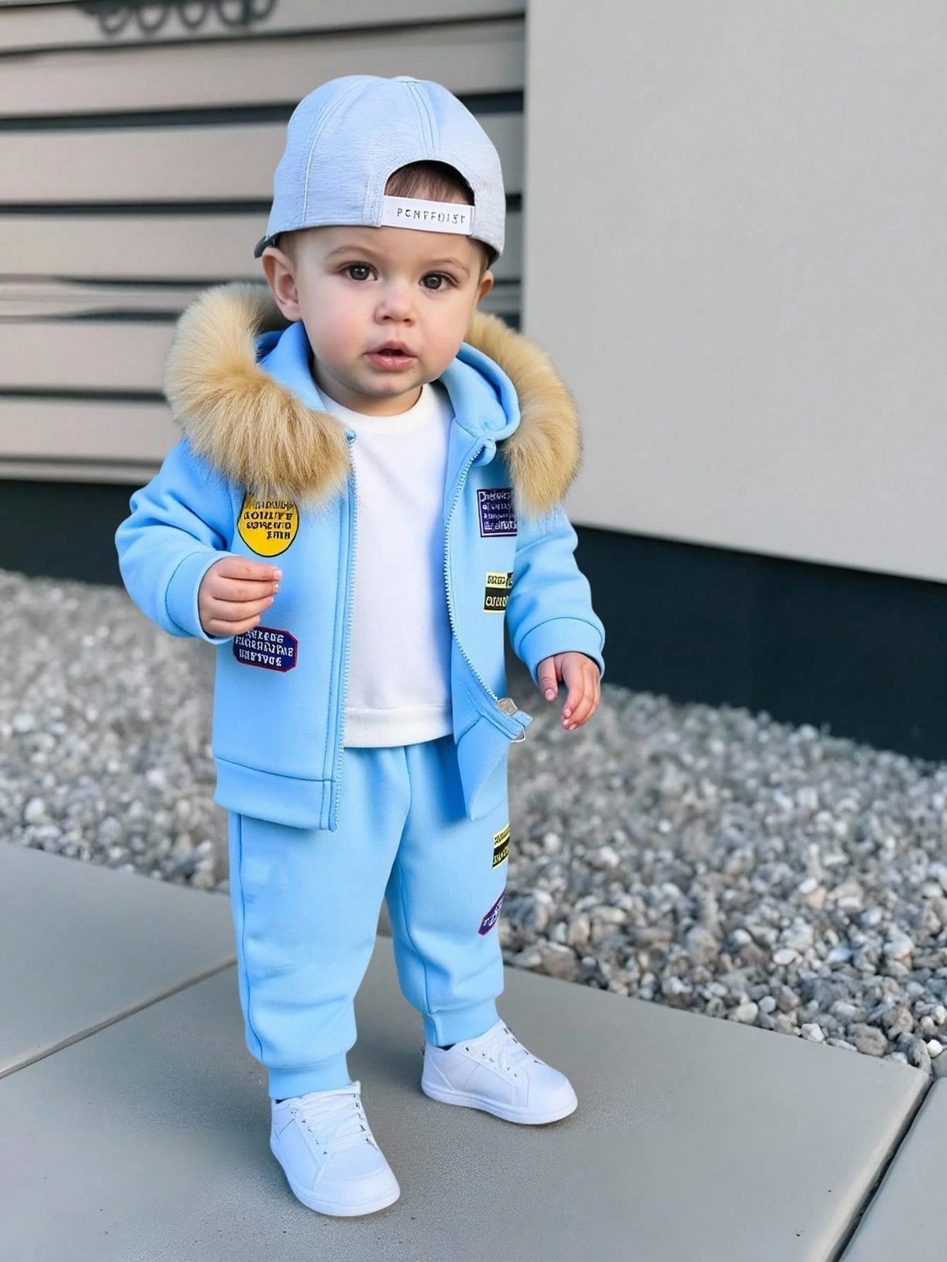 Ensemble sweat à capuche pour tout-petits garçons Bleu ciel Hiver Mignon Modeste