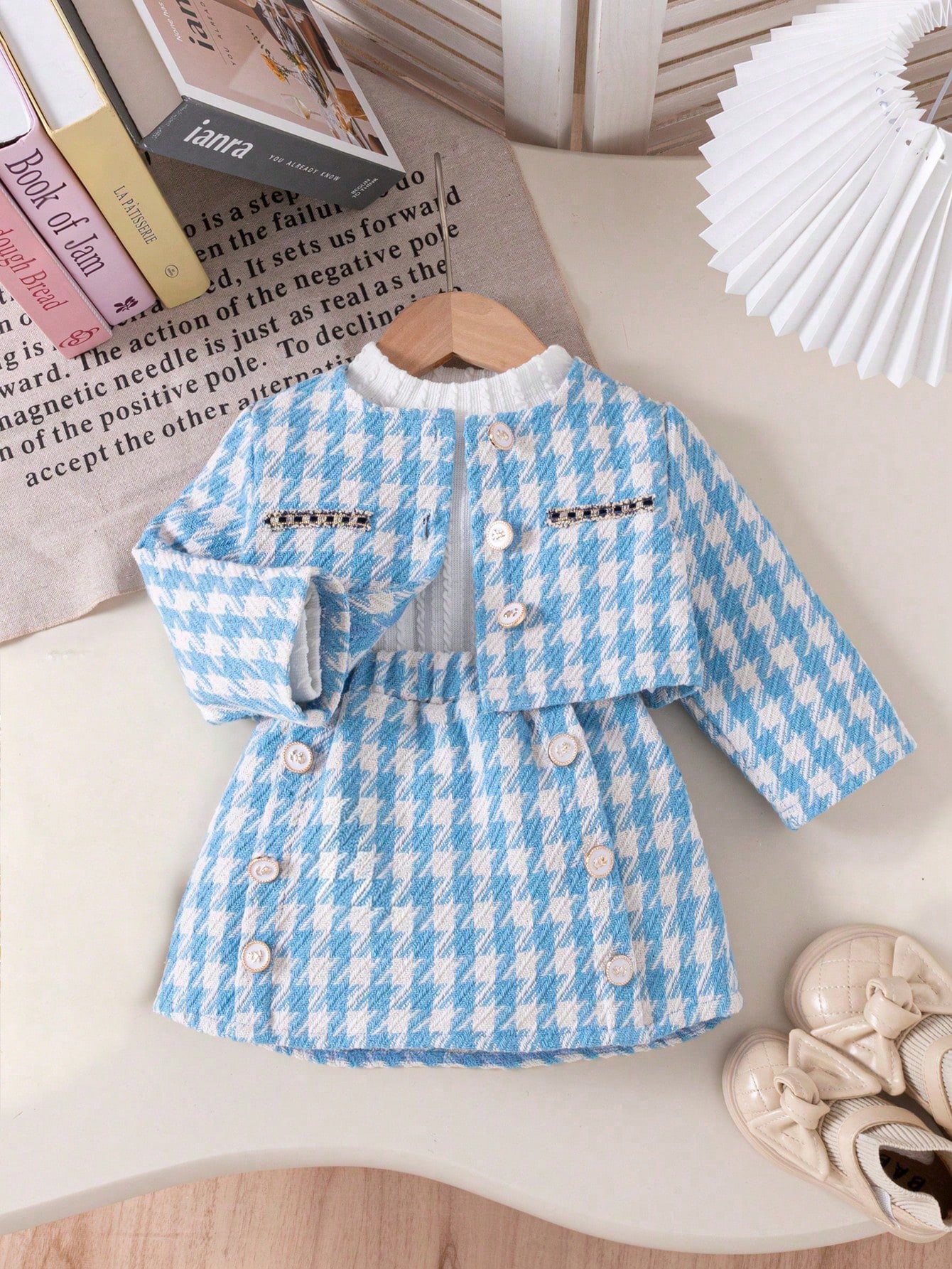 /Set Veste à carreaux rouges à la mode pour tout-petites filles, Top col roulé et Jupe à — vue 5