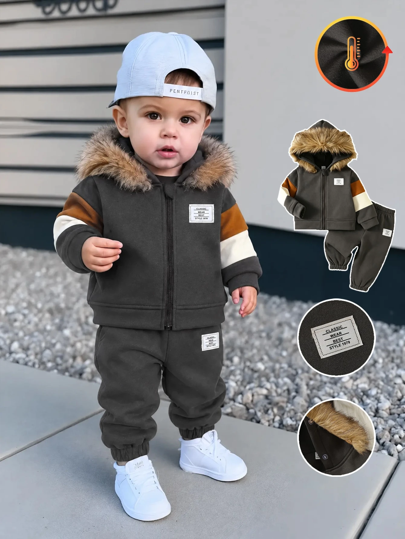 Ensemble sweat à capuche pour tout-petits garçons Bleu ciel Hiver Mignon Modeste — vue 5