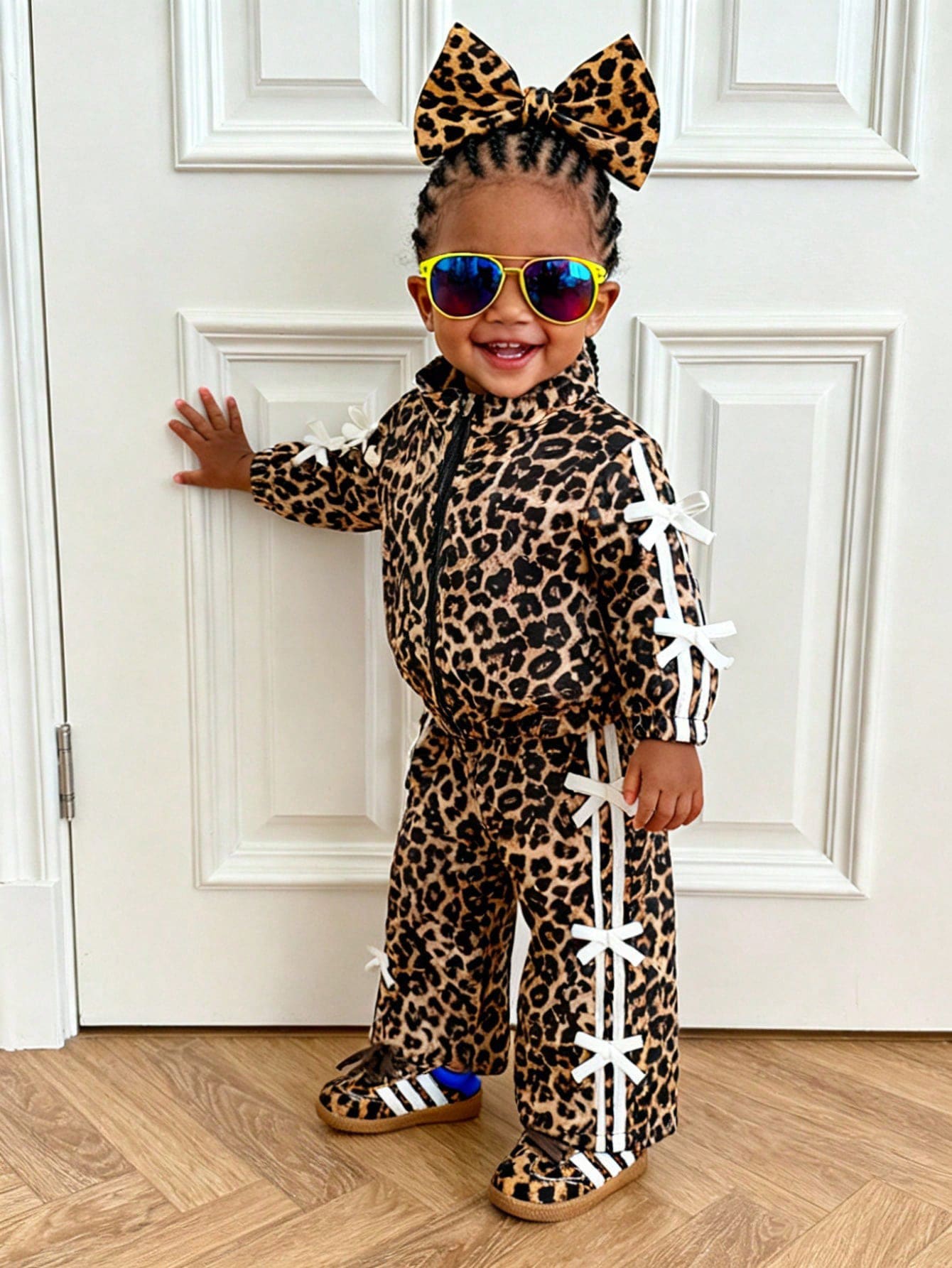 Ensemble 2 pièces pour bébé fille, veste zippée imprimé léopard mignon & pantalon — vue 8