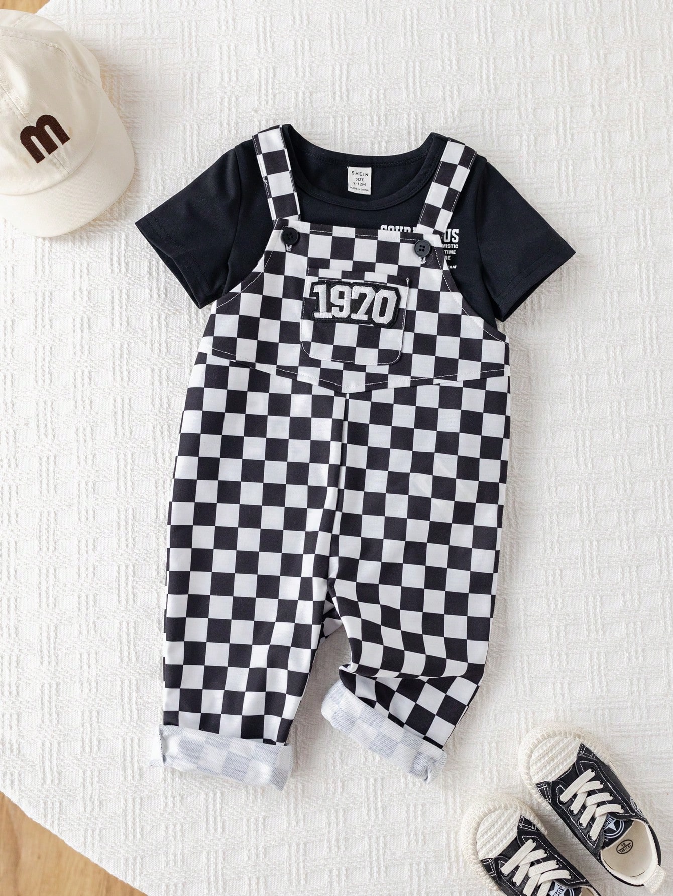 Pantalon à bretelles à carreaux unisexe pour bébé, décontracté et mignon, vêtements — vue 8