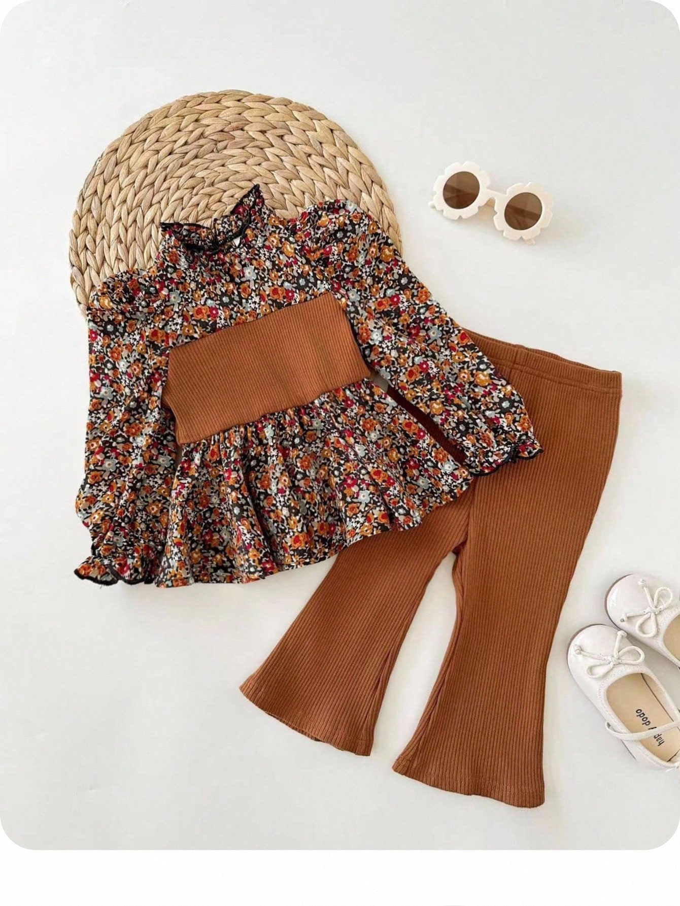 Ensemble chemise à manches longues mignonne à fleurs Babygirl pour l'automne/l'hiver