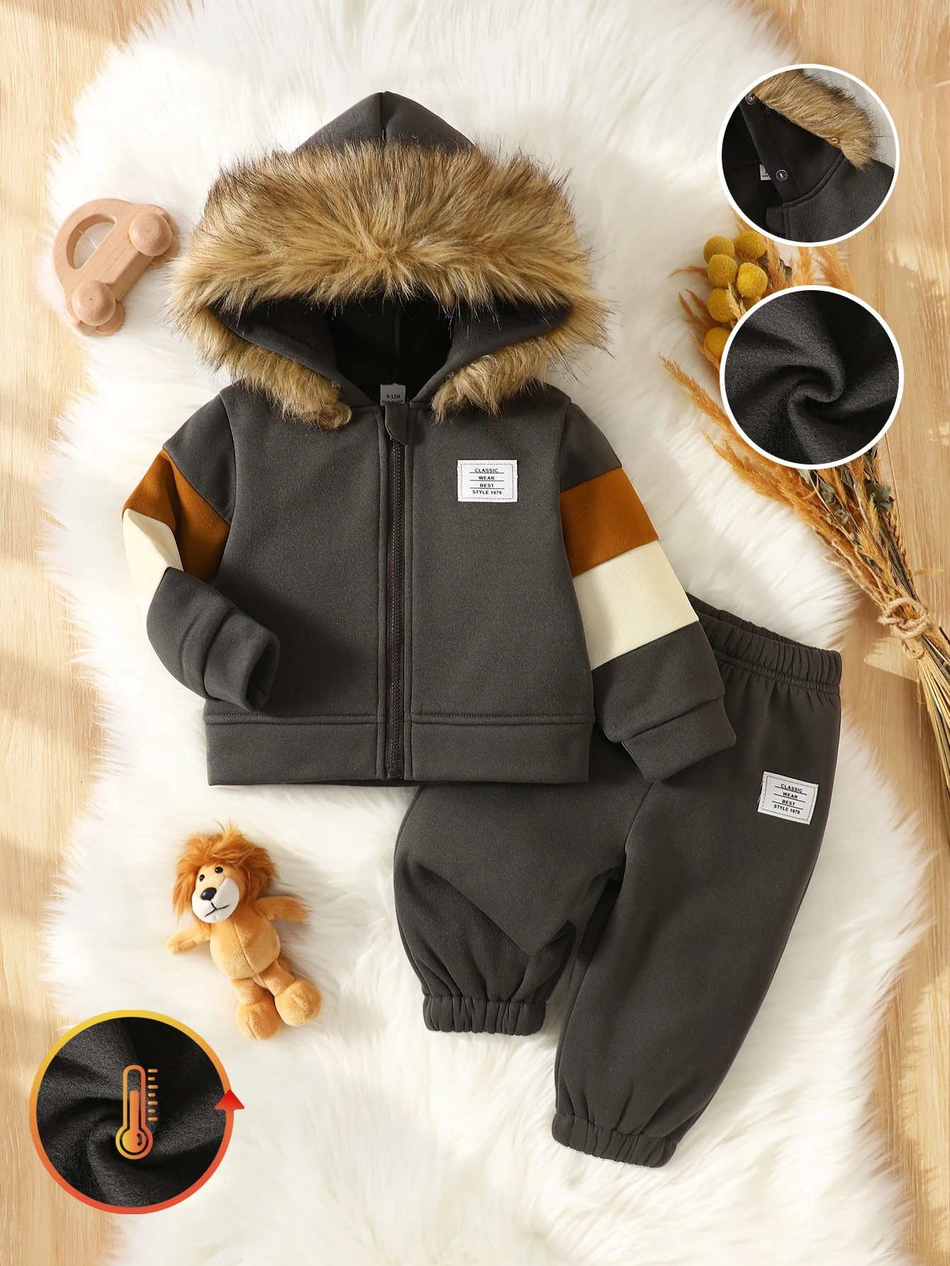 Ensemble sweat à capuche pour tout-petits garçons Bleu ciel Hiver Mignon Modeste — vue 10