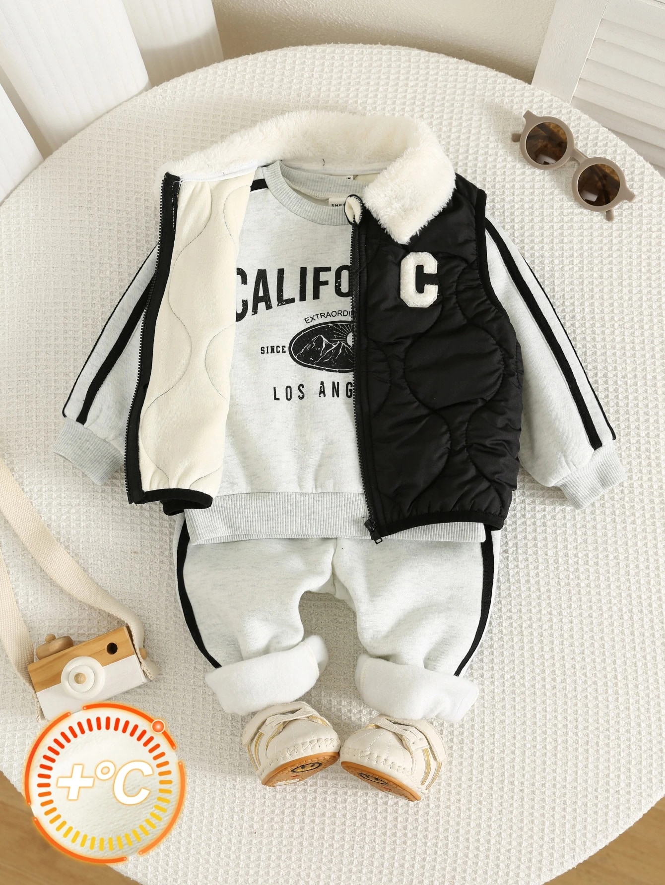 3 pièces/Ensemble Bébé Garçon Automne/Hiver Sweat-shirt-shirt Rayé Décontracté — vue 2