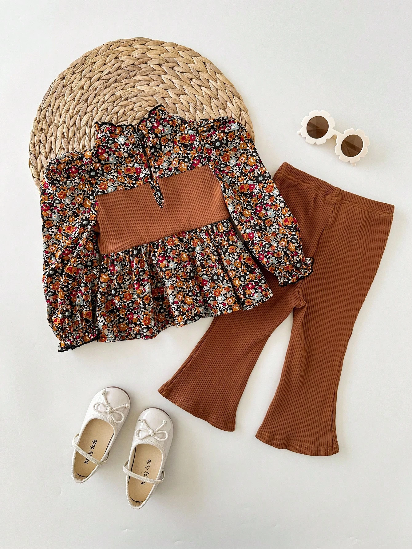 Ensemble chemise à manches longues mignonne à fleurs Babygirl pour l'automne/l'hiver — vue 4