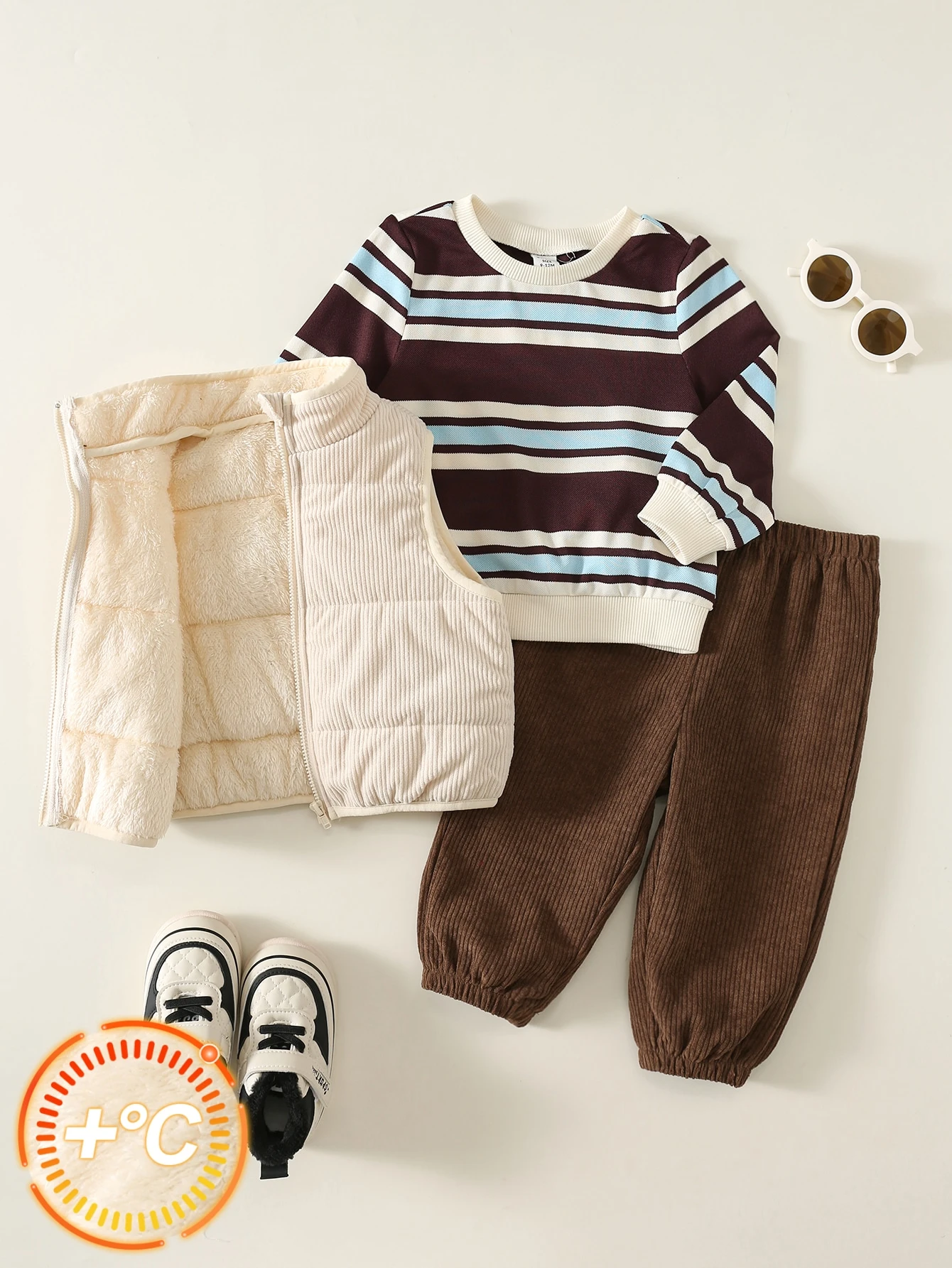 3 pièces/Ensemble Bébé Garçon Automne/Hiver Sweat-shirt-shirt Rayé Décontracté