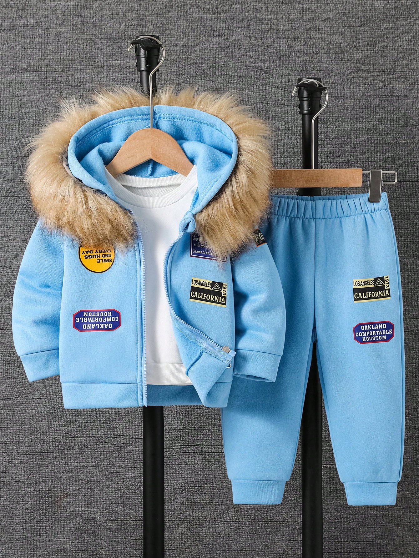 Ensemble sweat à capuche pour tout-petits garçons Bleu ciel Hiver Mignon Modeste — vue 11