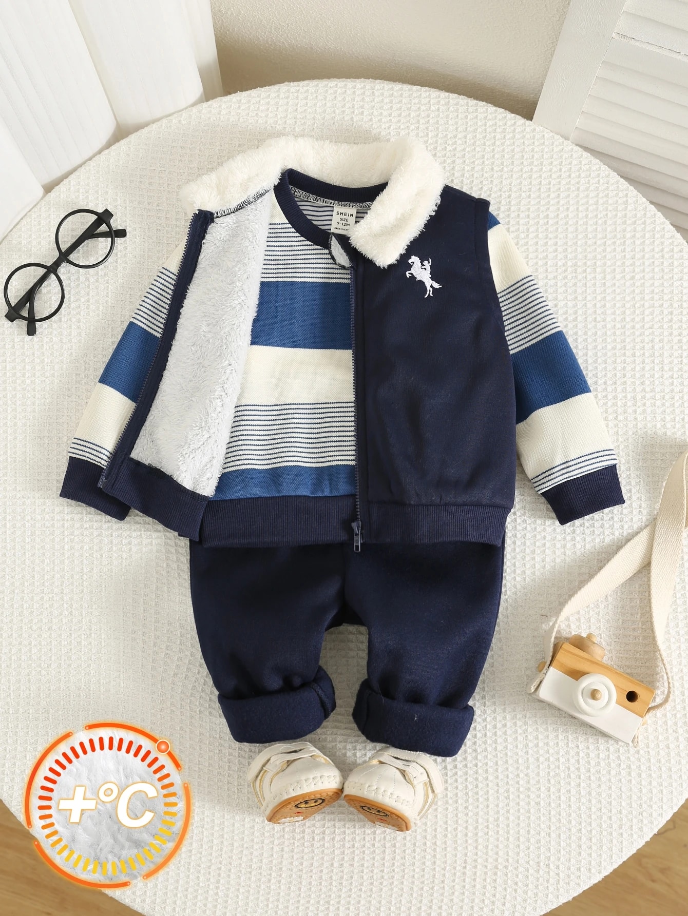 3 pièces/Ensemble Bébé Garçon Automne/Hiver Sweat-shirt-shirt Rayé Décontracté — vue 3