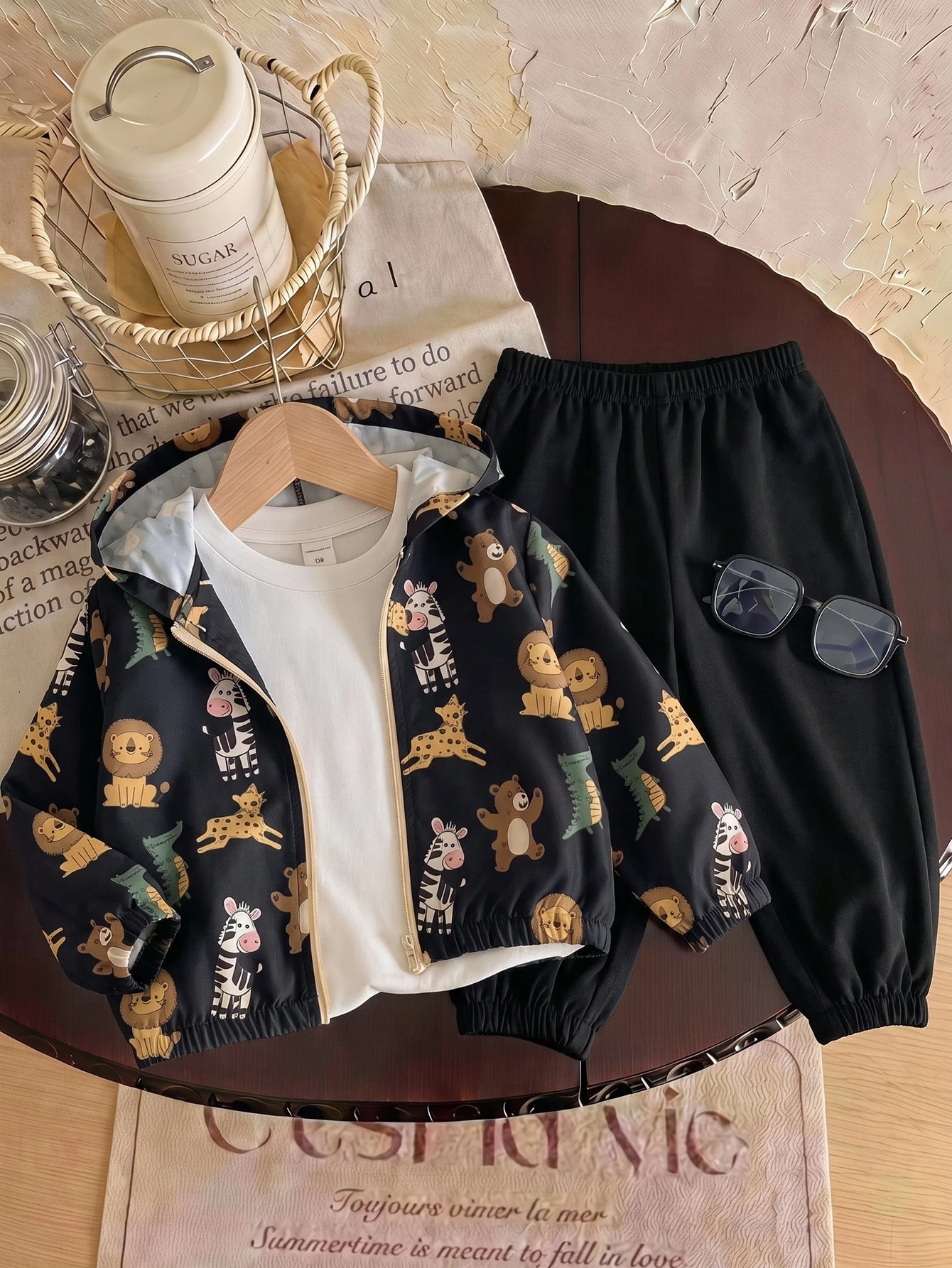 Ensemble 2 pièces veste à capuche imprimé animal mignon décontracté automne/hiver — vue 2