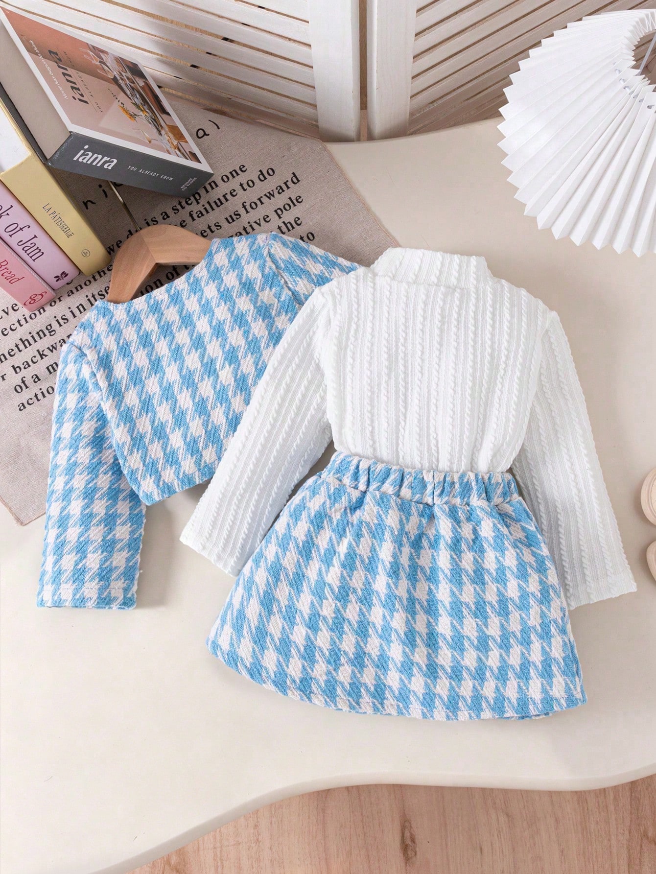 /Set Veste à carreaux rouges à la mode pour tout-petites filles, Top col roulé et Jupe à — vue 7