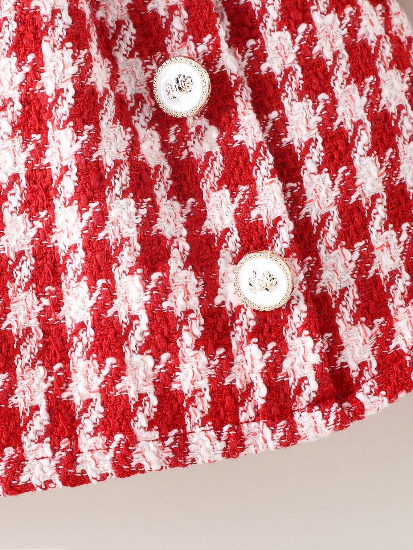 /Set Veste à carreaux rouges à la mode pour tout-petites filles, Top col roulé et Jupe à — vue 12