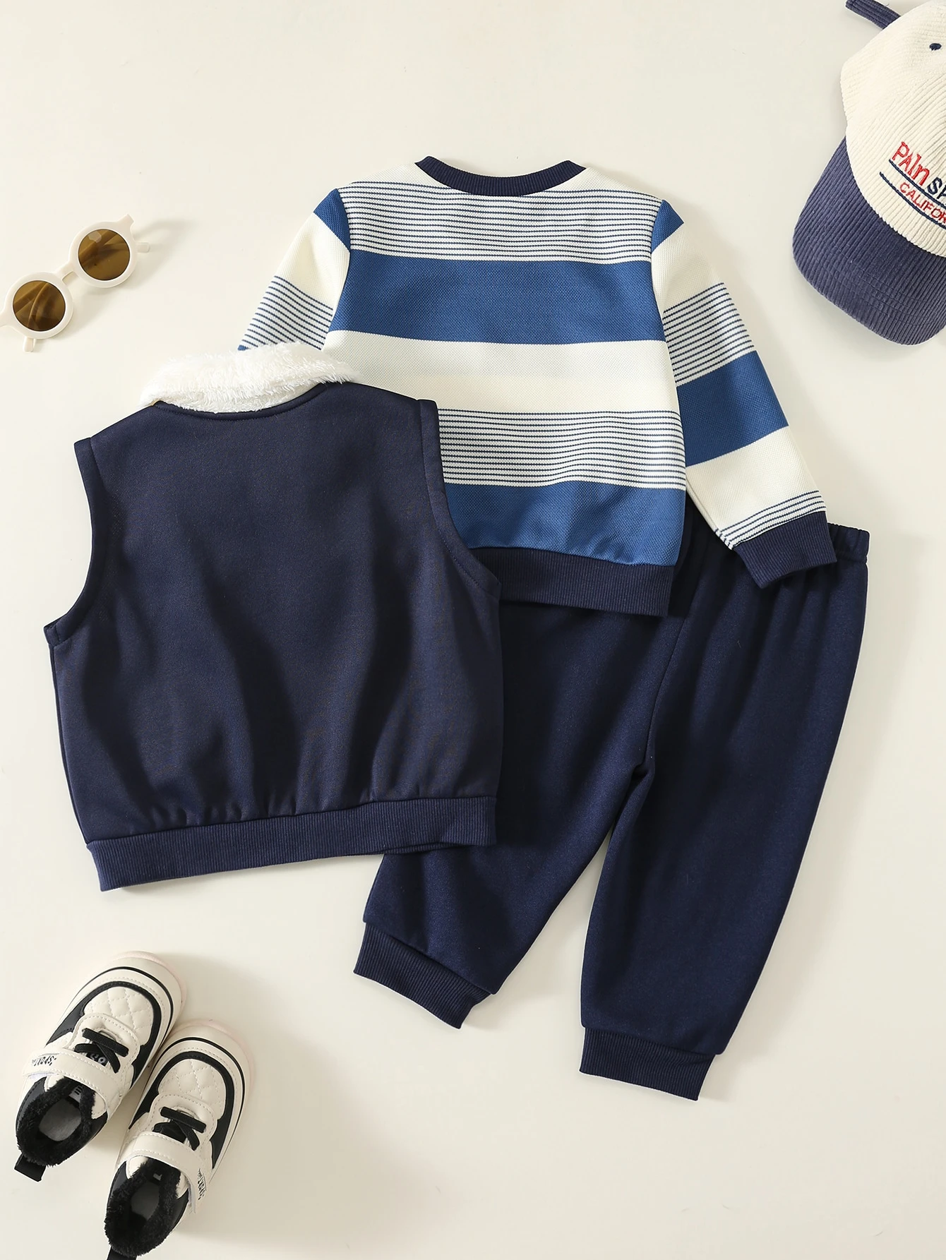 3 pièces/Ensemble Bébé Garçon Automne/Hiver Sweat-shirt-shirt Rayé Décontracté — vue 10