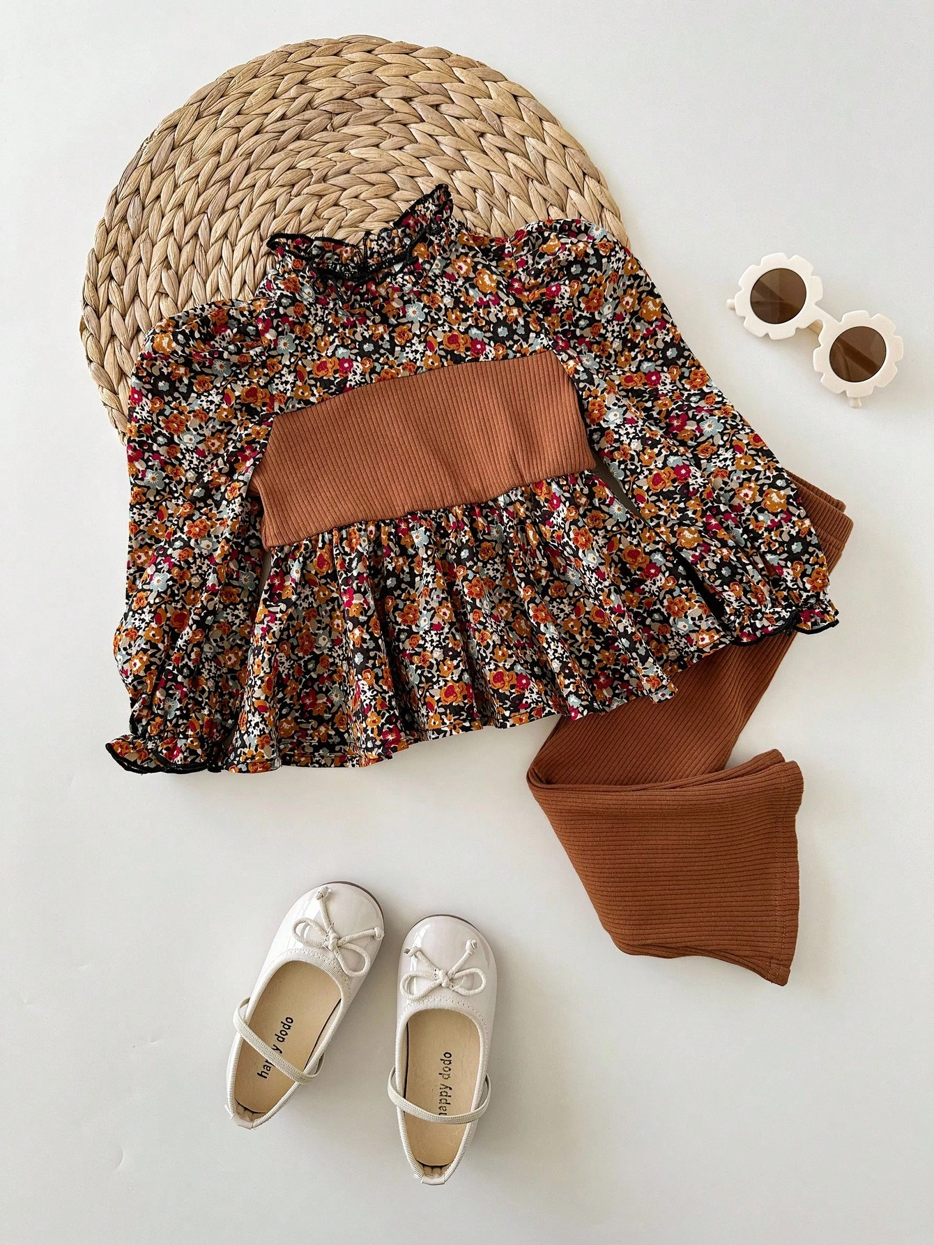 Ensemble chemise à manches longues mignonne à fleurs Babygirl pour l'automne/l'hiver — vue 10