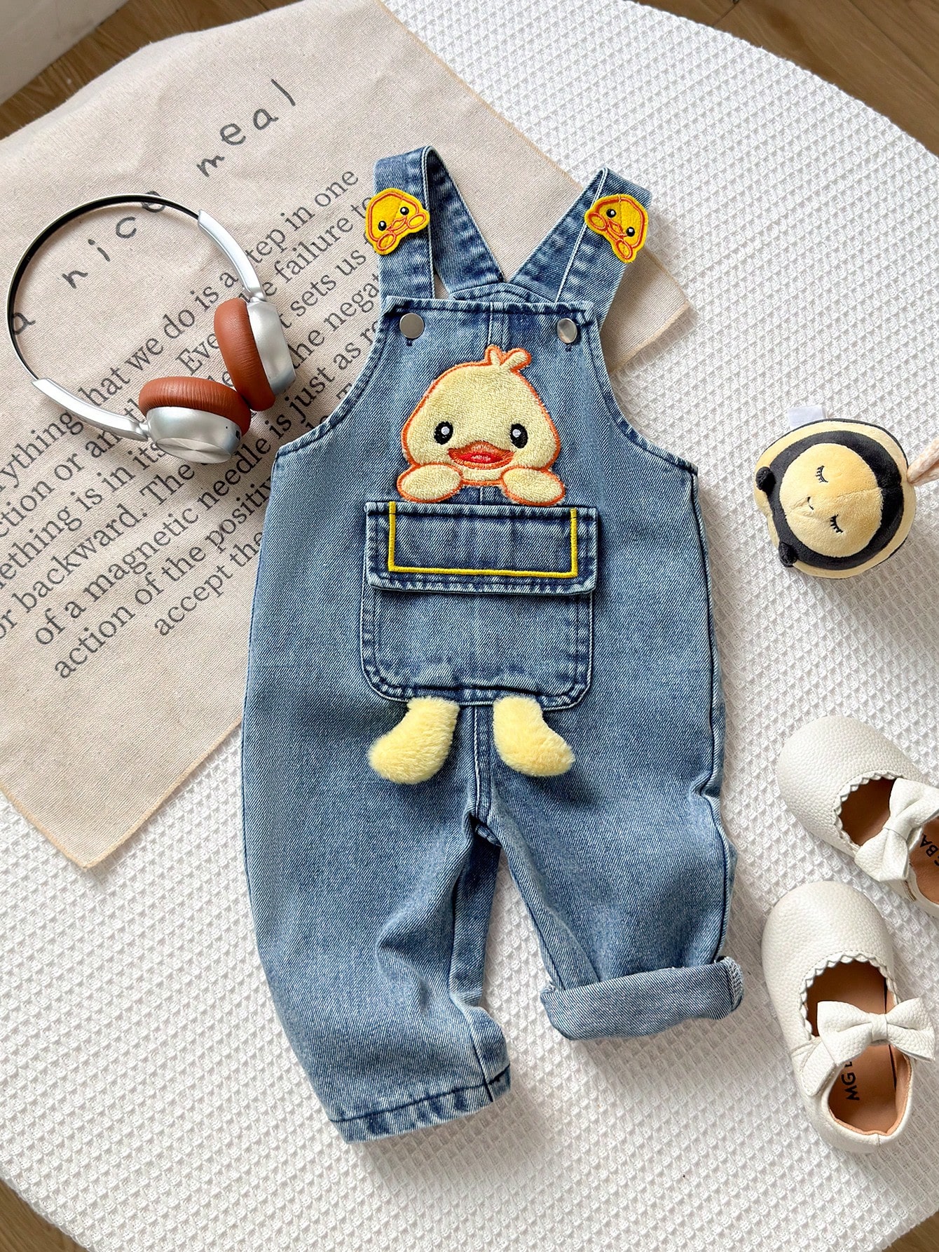 Playful Pals 1 pièce Salopette en jean vintage décontractée pour bébé garçon avec imprimé