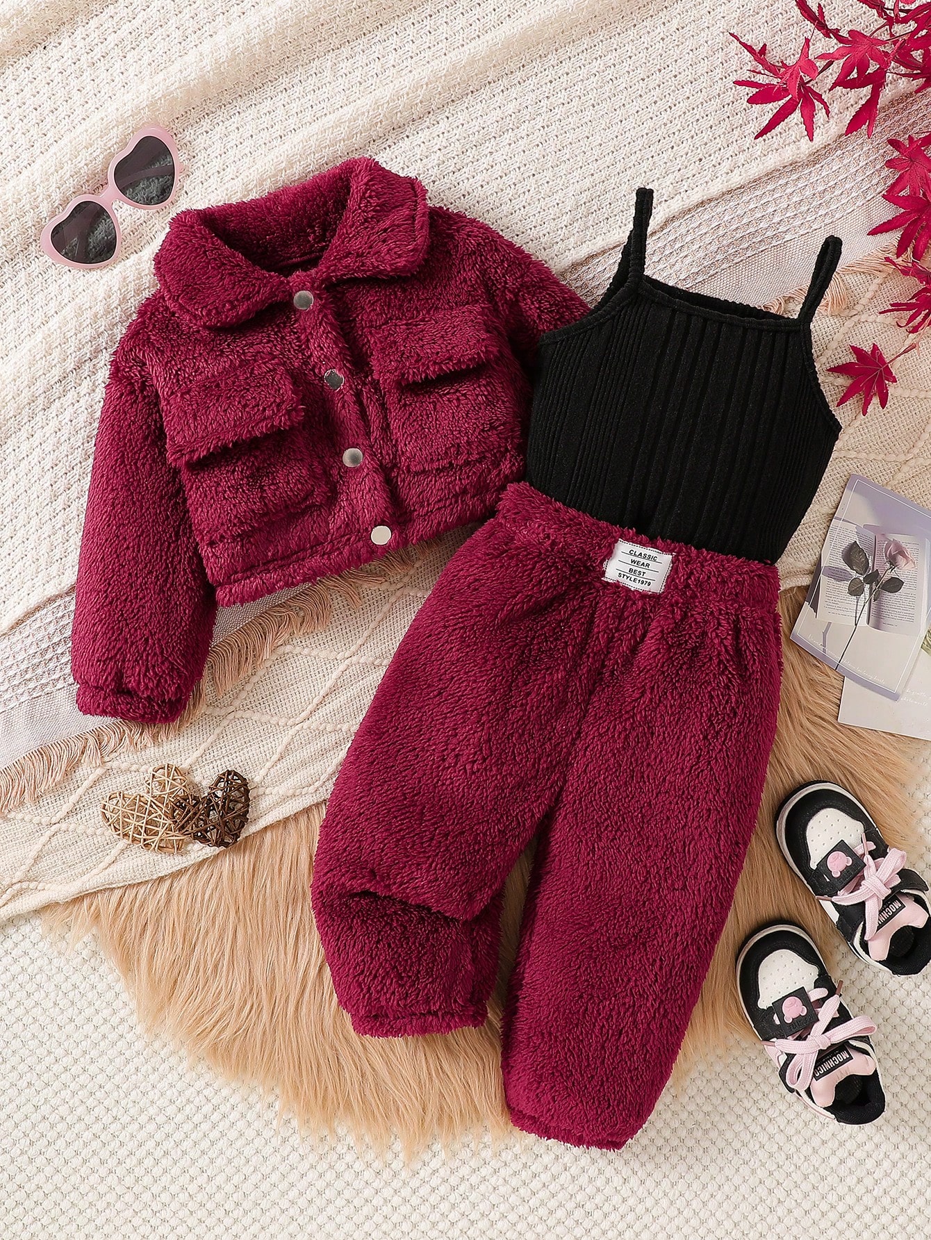 3 pièces Ensemble d'hiver pour bébé fille, tout blanc, tenue de famille assortie — vue 3