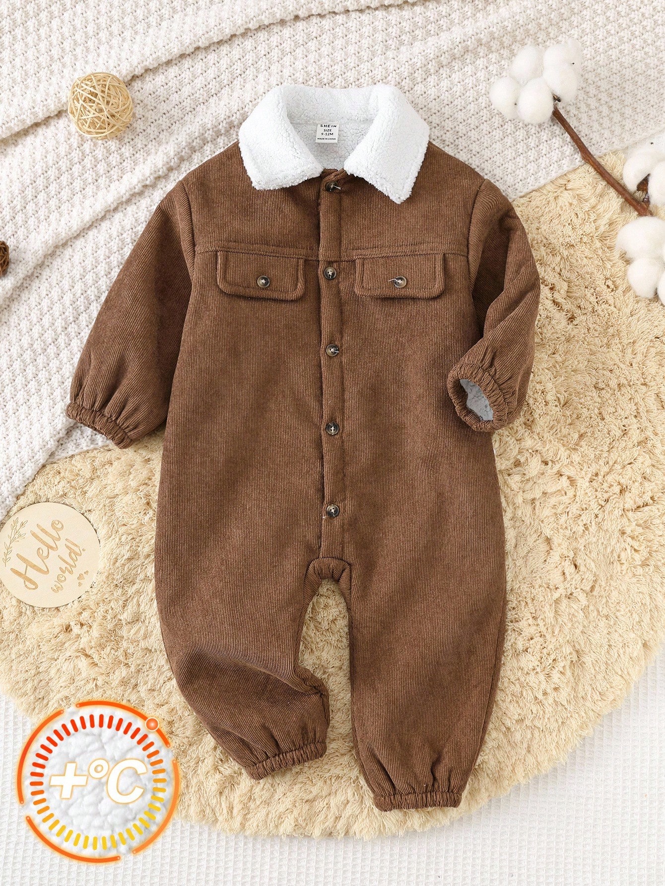 Combinaison d'automne marron doublée de thermique pour bébé garçon, tenue à col — vue 5