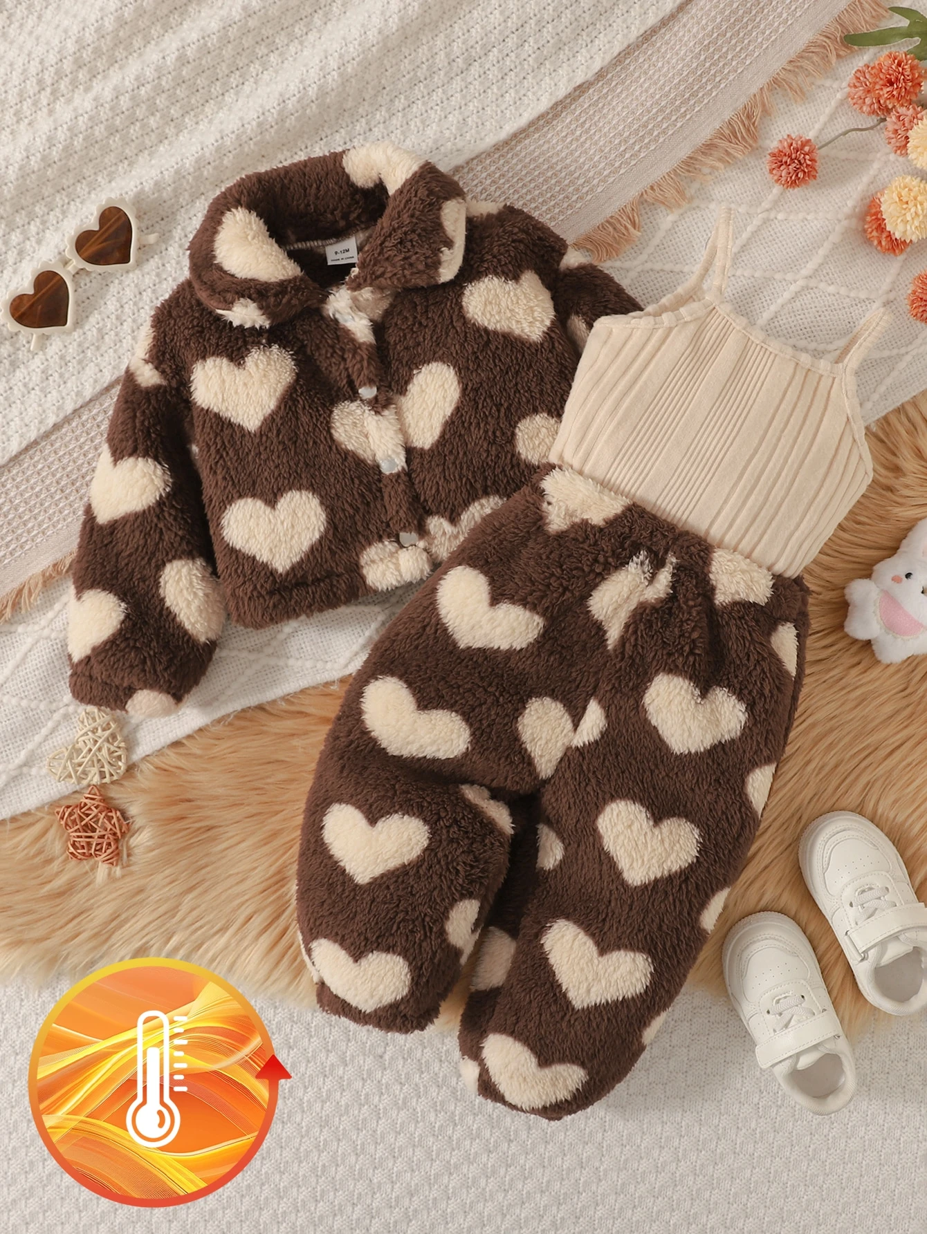 3 pièces Ensemble d'hiver pour bébé fille, tout blanc, tenue de famille assortie — vue 4