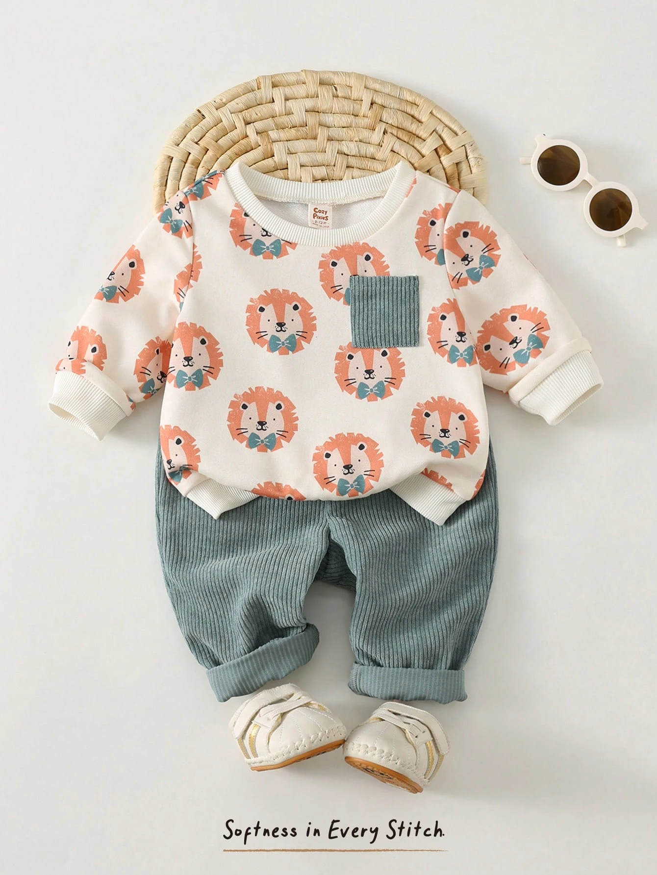 Cozy Pixies Ensemble sweat-shirt à capuche et pantalon pour bébé garçon, motif patchwork — vue 2