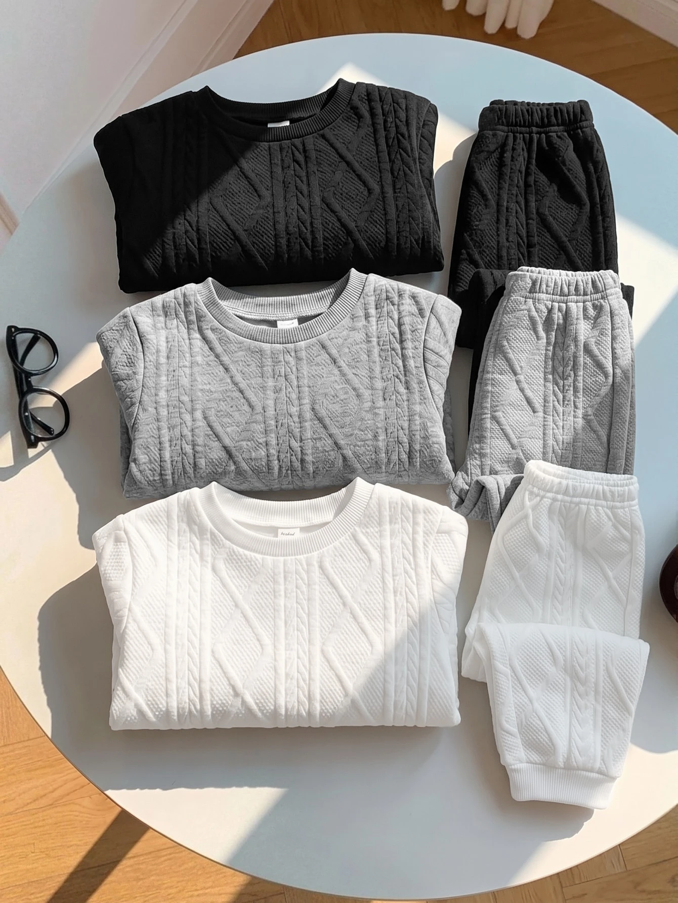 3 pièces/Set Pantalons longs tricotés couleur unie décontractés mignons et — vue 3