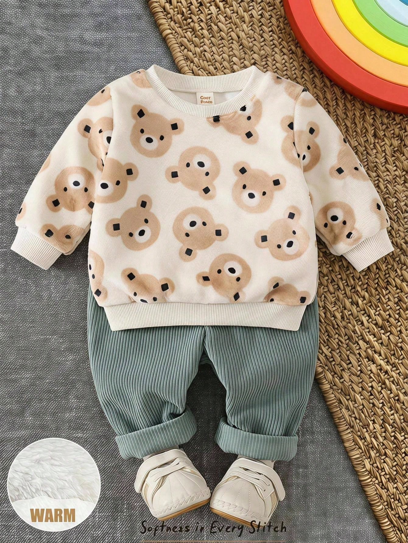 Cozy Pixies Ensemble sweat-shirt à capuche et pantalon pour bébé garçon, motif patchwork — vue 3