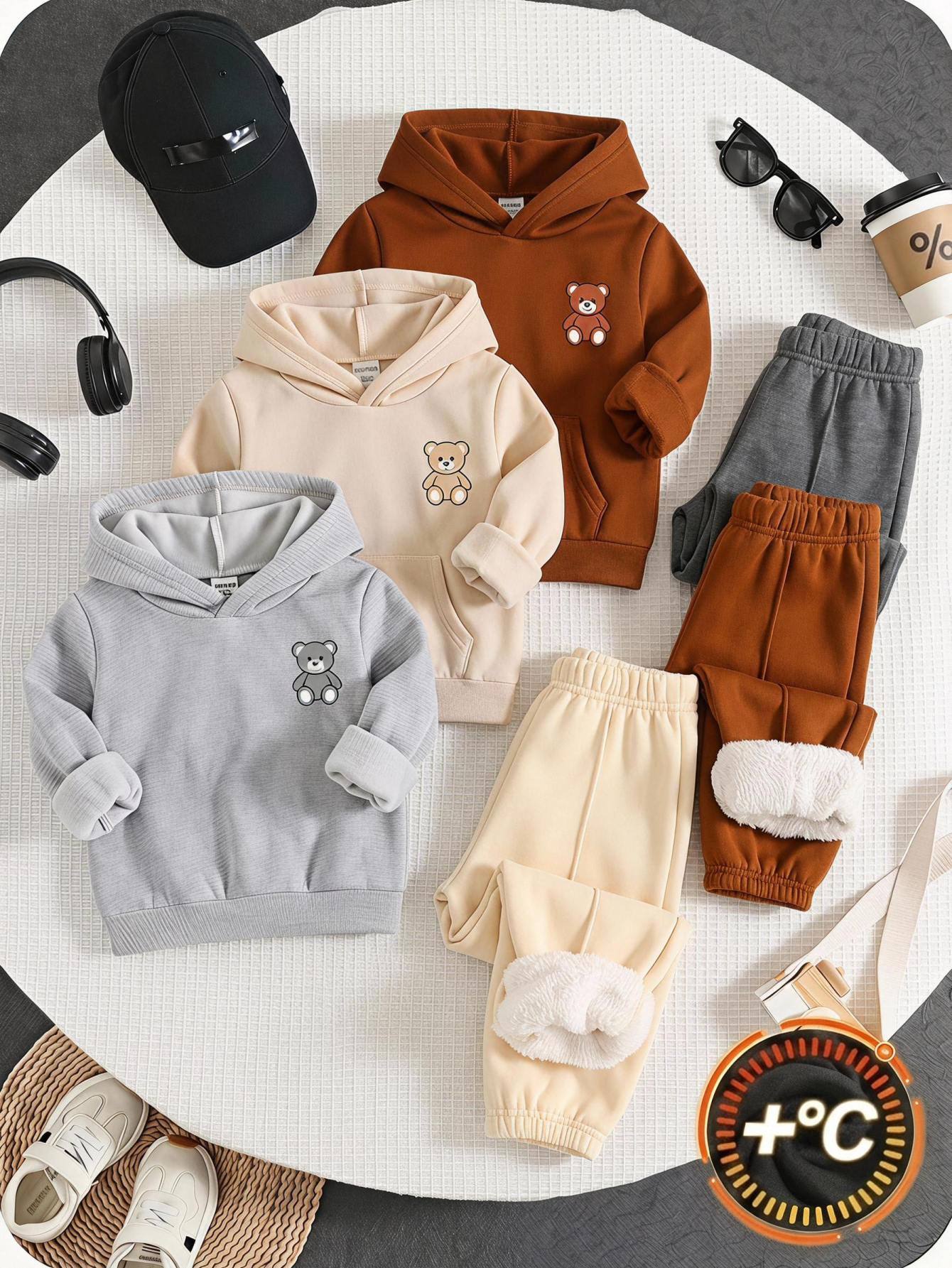 3 pièces/Set Pantalons longs tricotés couleur unie décontractés mignons et — vue 4