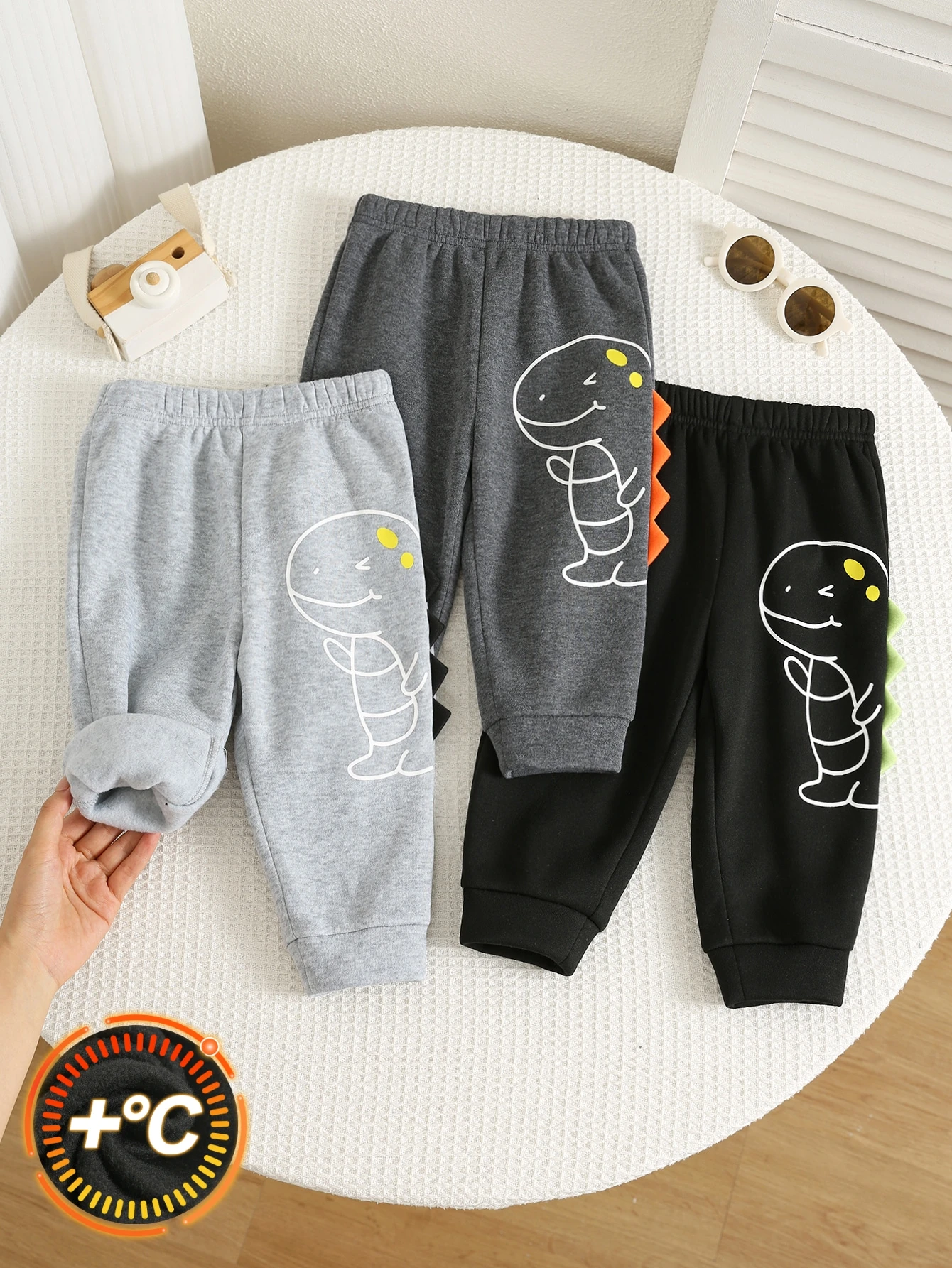 3 pièces/Set Pantalons longs tricotés couleur unie décontractés mignons et — vue 2