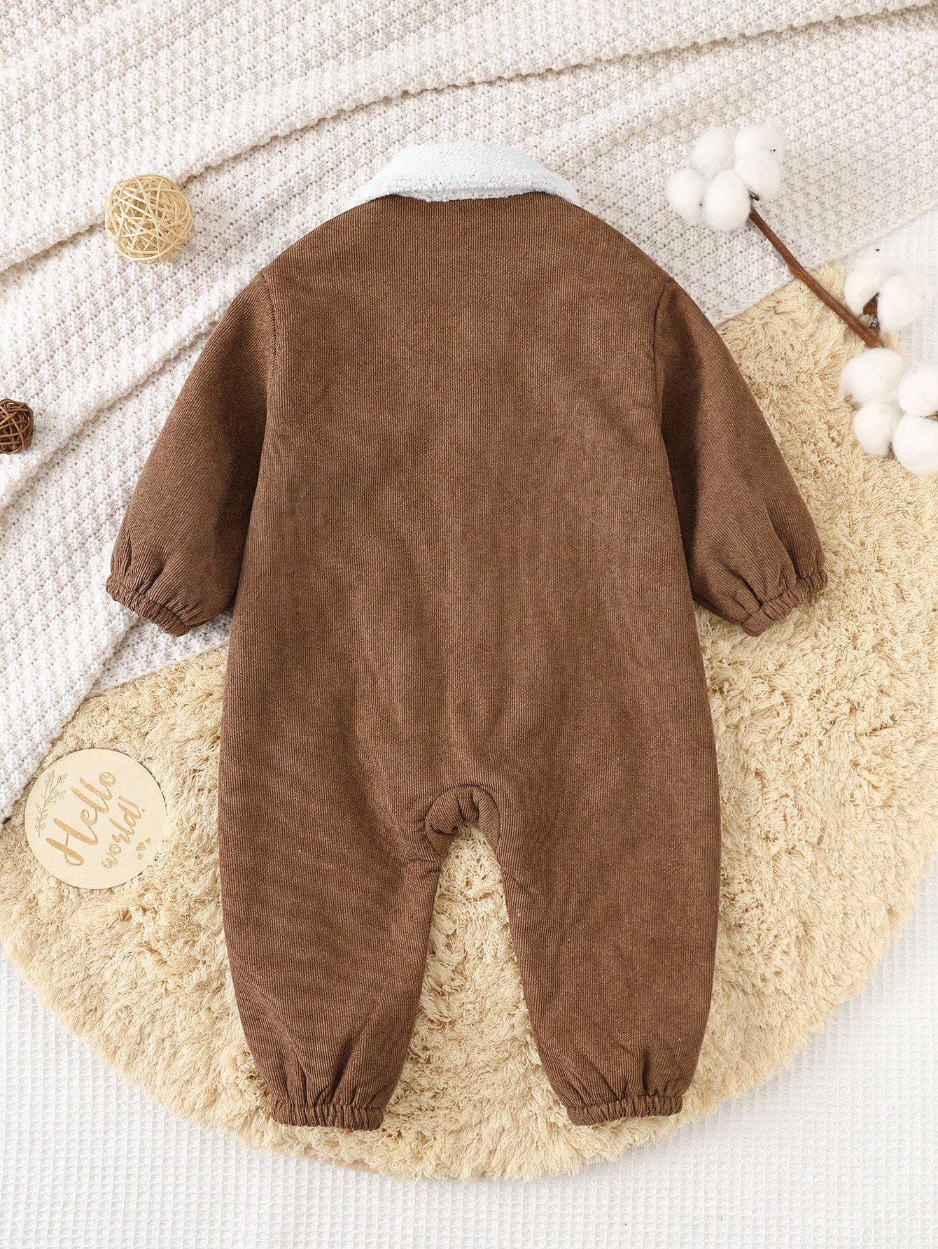 Combinaison d'automne marron doublée de thermique pour bébé garçon, tenue à col — vue 3