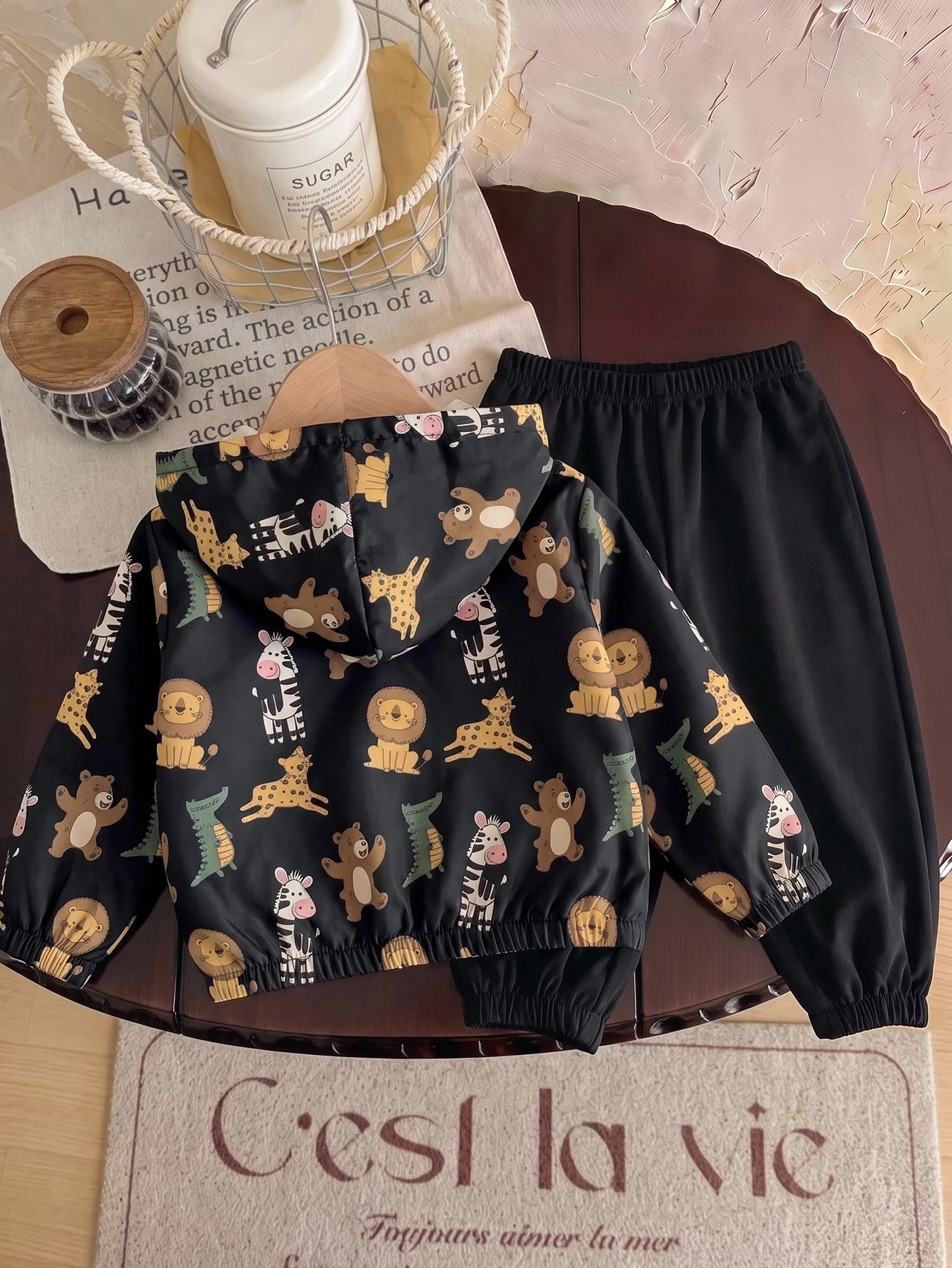 Ensemble 2 pièces veste à capuche imprimé animal mignon décontracté automne/hiver — vue 9